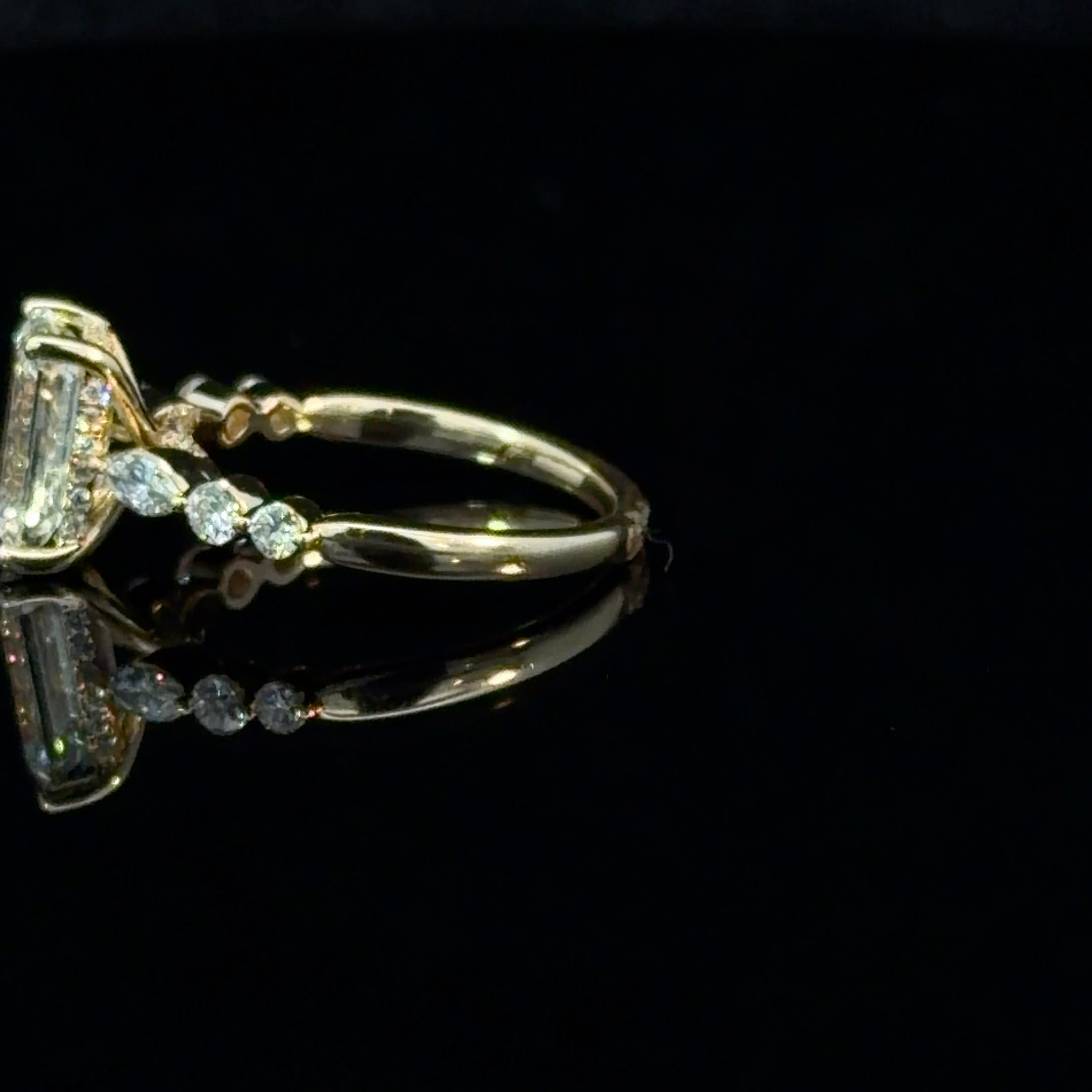 Emerald Cut Lab Grown Diamond Engagement Ring | Marquise Side Stones | 14K Yellow Gold