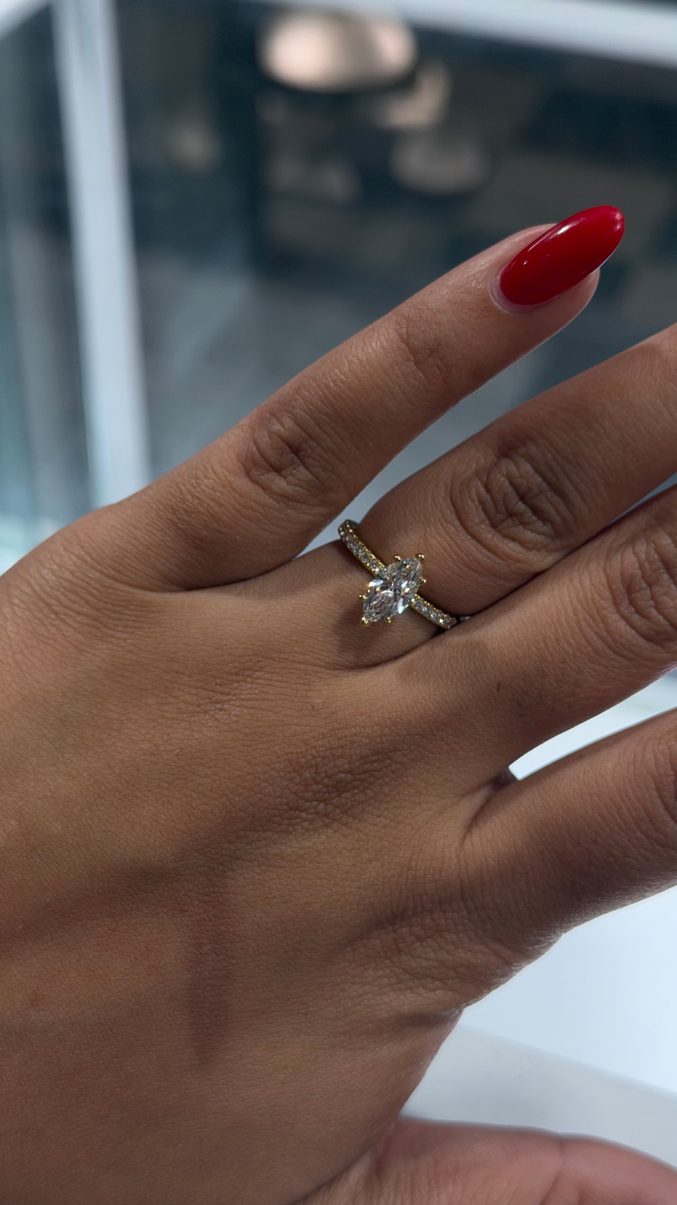1.07CT Marquise Cut Lab Grown Diamond Engagement Ring