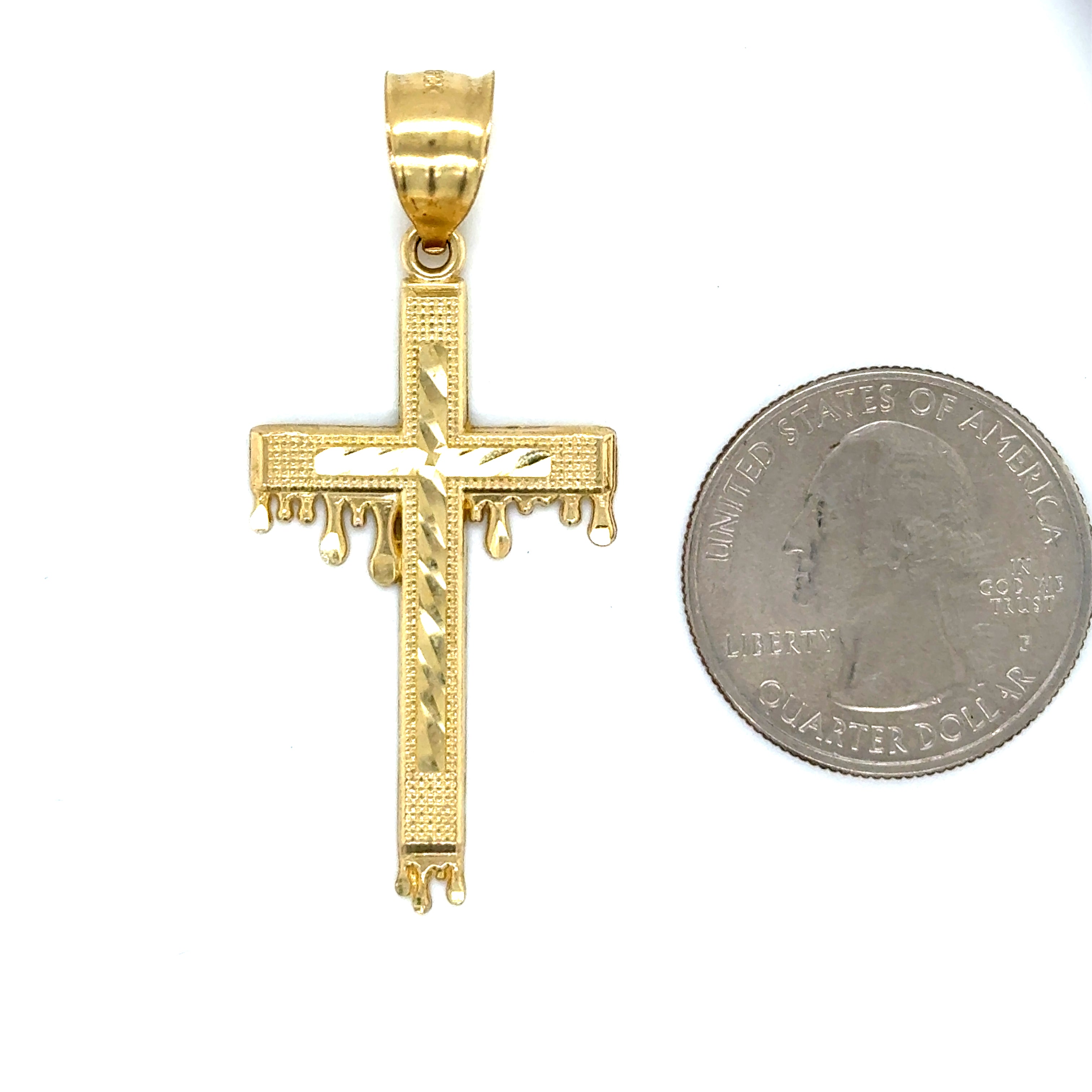 10k Gold - Dripping Cross Pendant