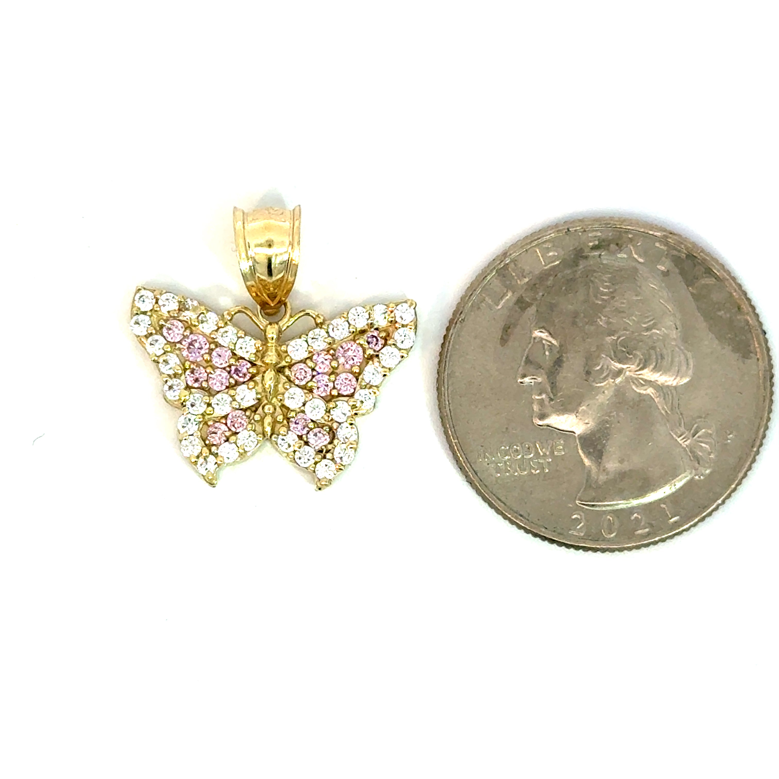 10k Gold - Pink Butterfly Pendant