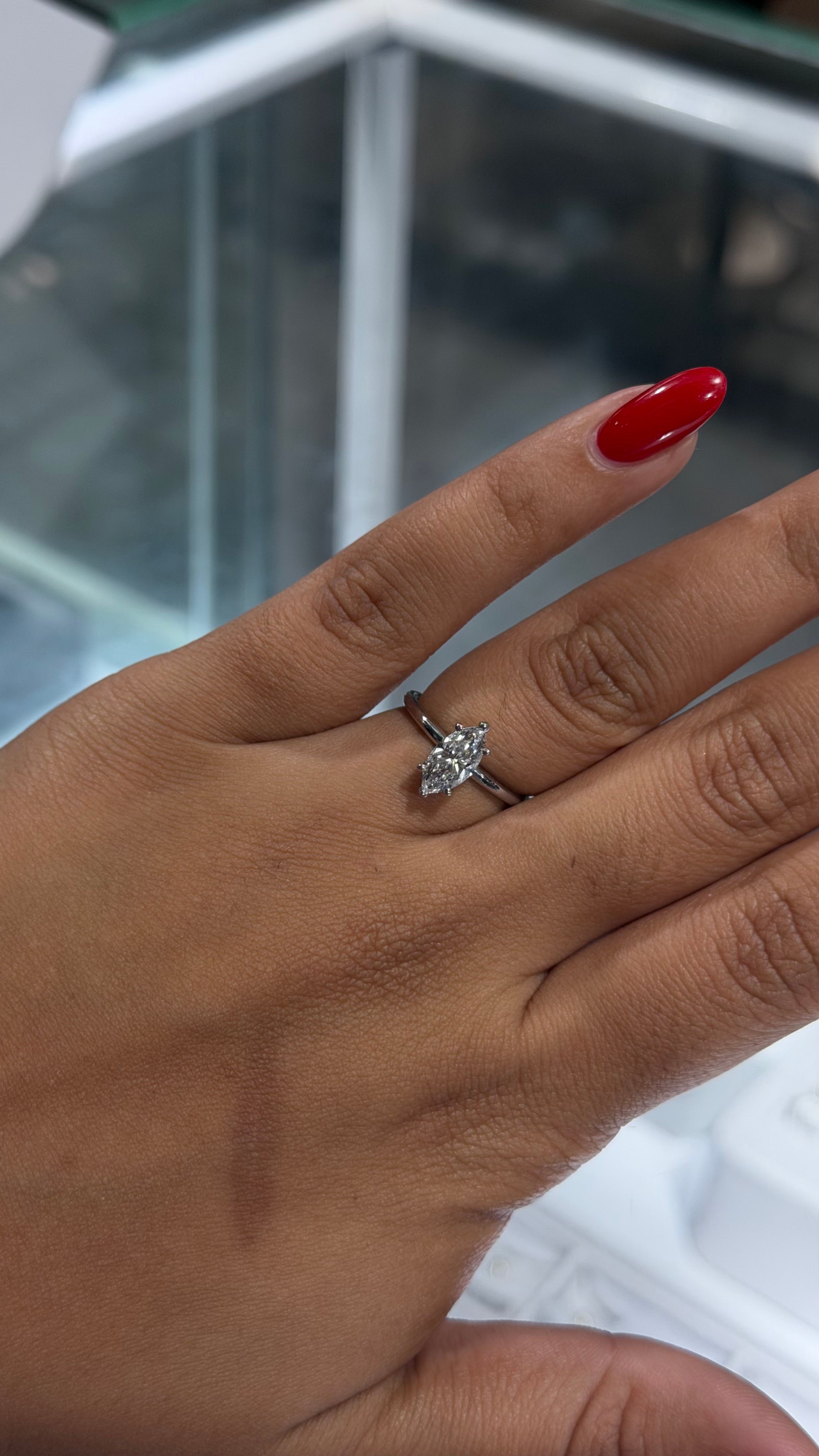 1.05ct Marquise Cut Lab Diamond Basket Solitaire Ring