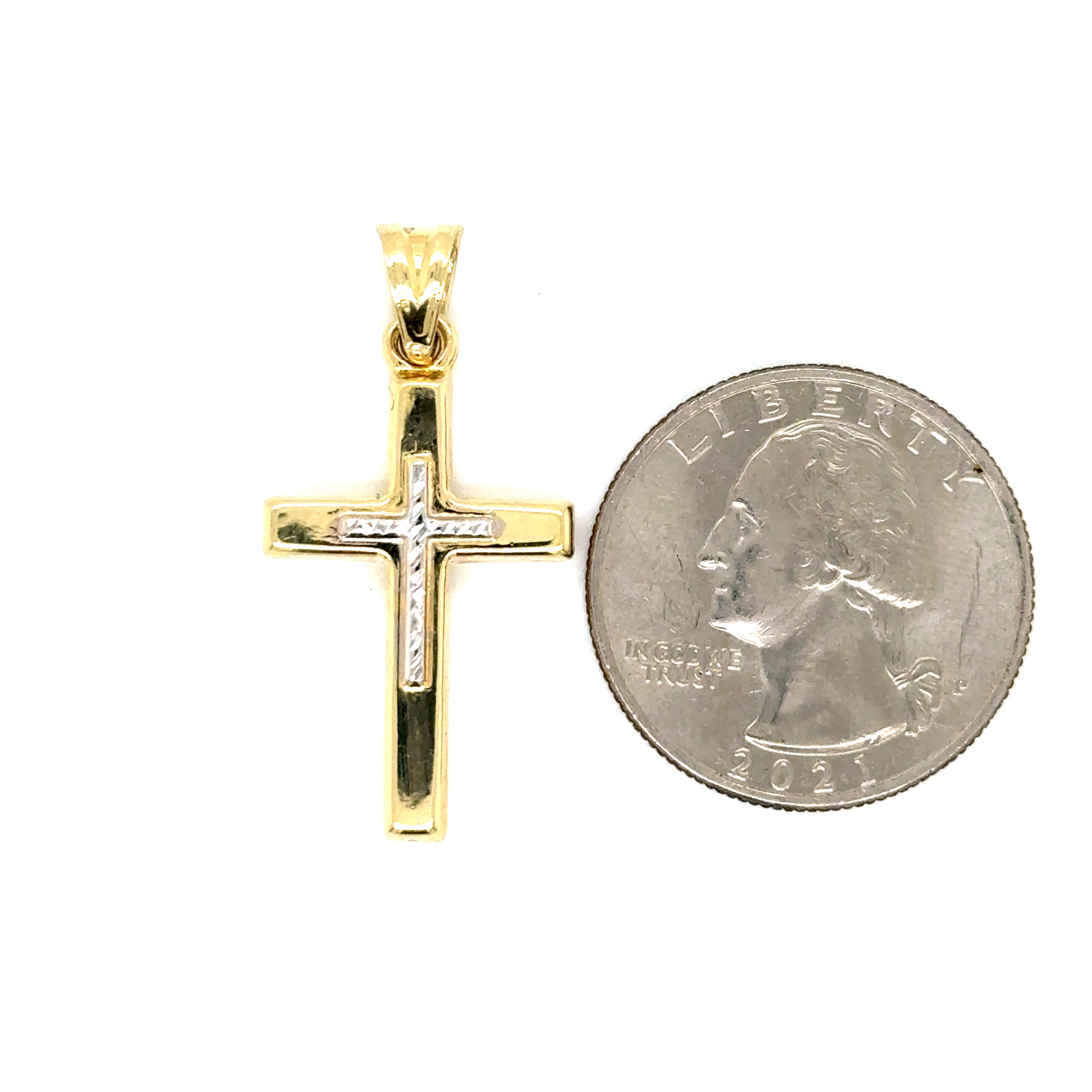 14k Gold - Mini Two-Tone Cross Pendant