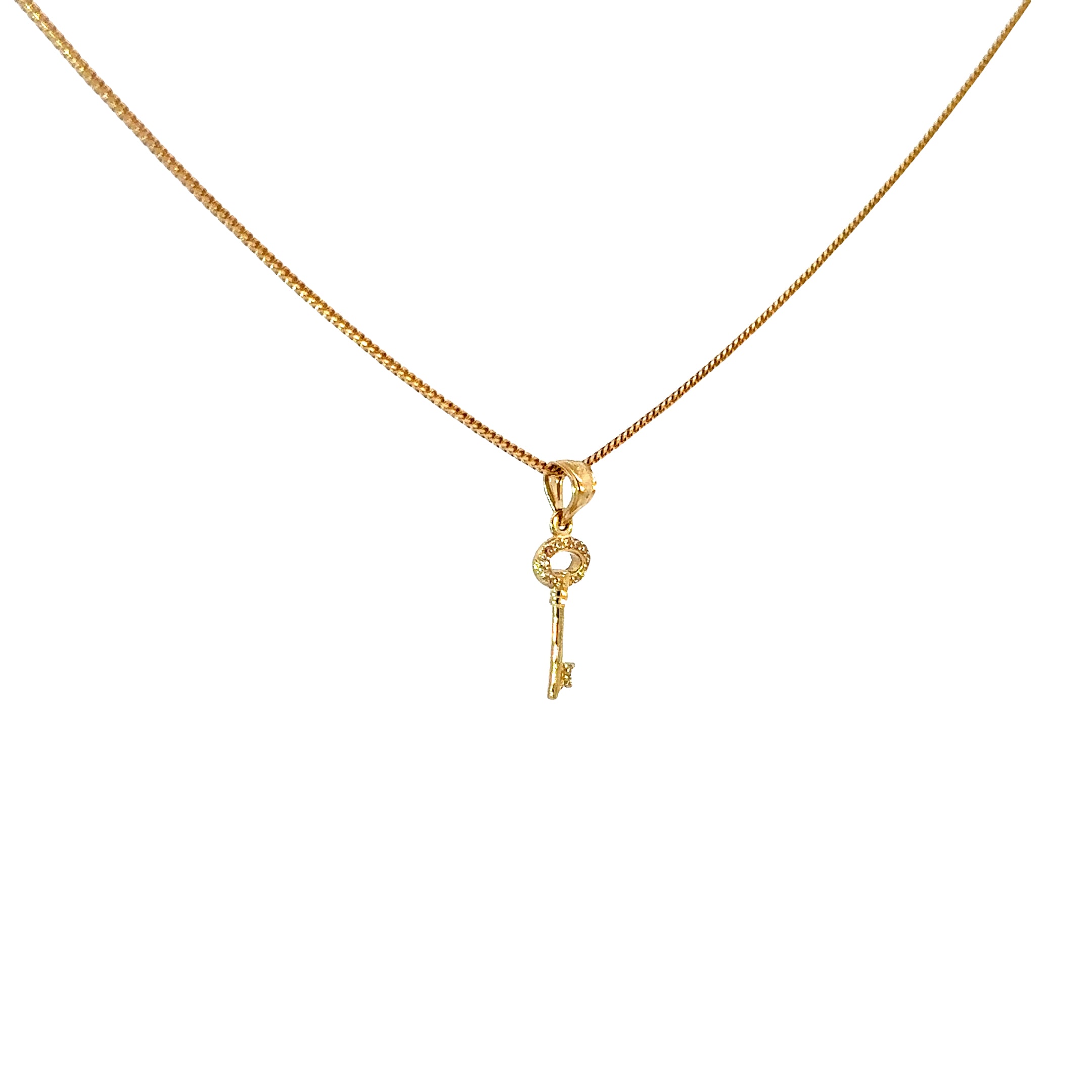 10k Gold Set - 1mm Solid Franco Chain + Key Pendant