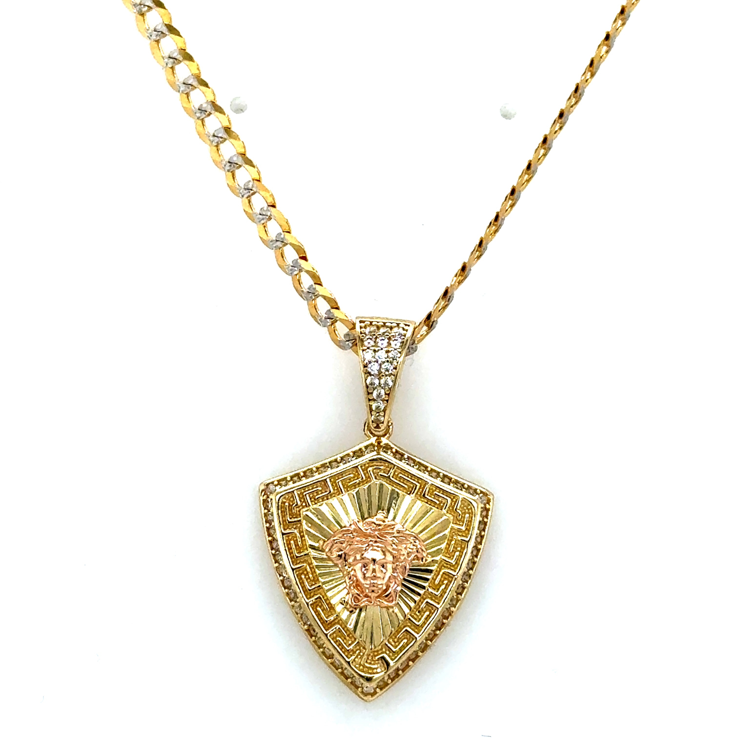 Gold Set - 3.6mm 2-tone Curb Link Chain + Pendant