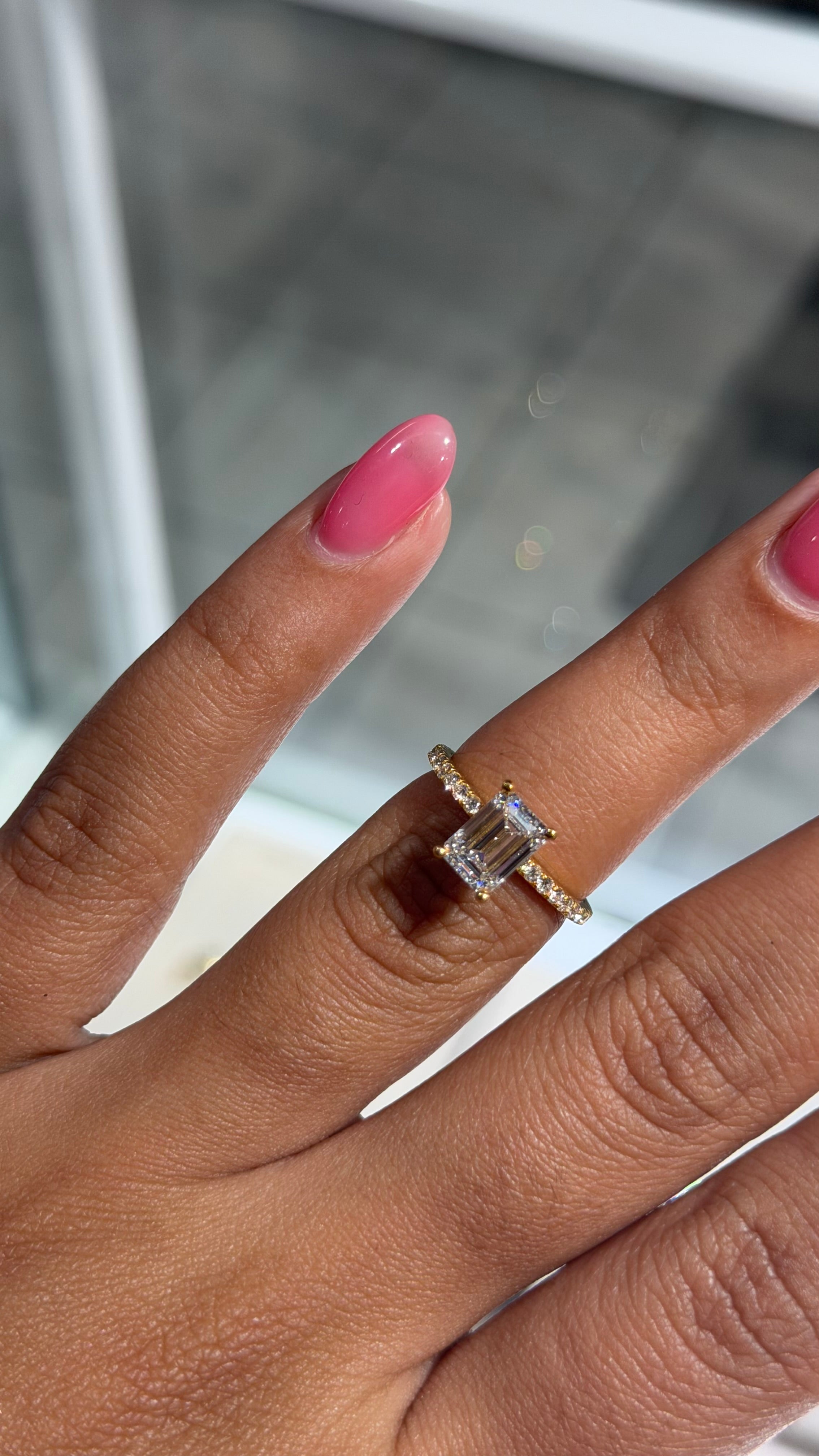 1.59ct Emerald Cut Lab Diamond Pave Ring
