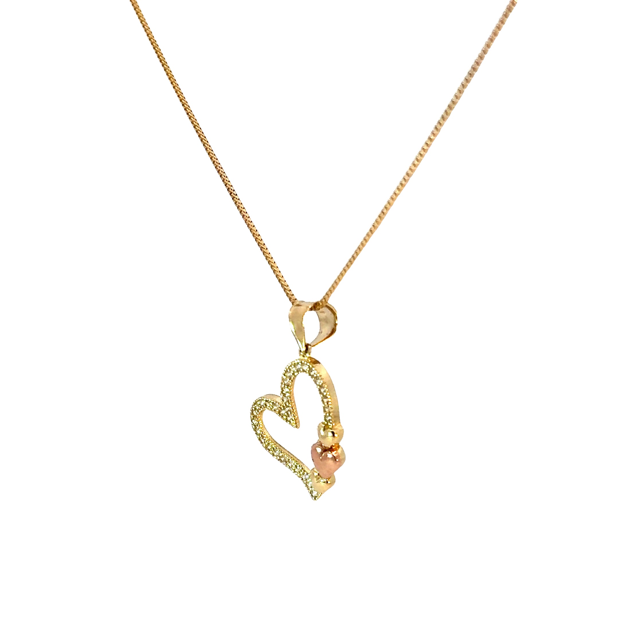 10k Gold Set - 1mm Solid Franco Chain + Heart Pendant