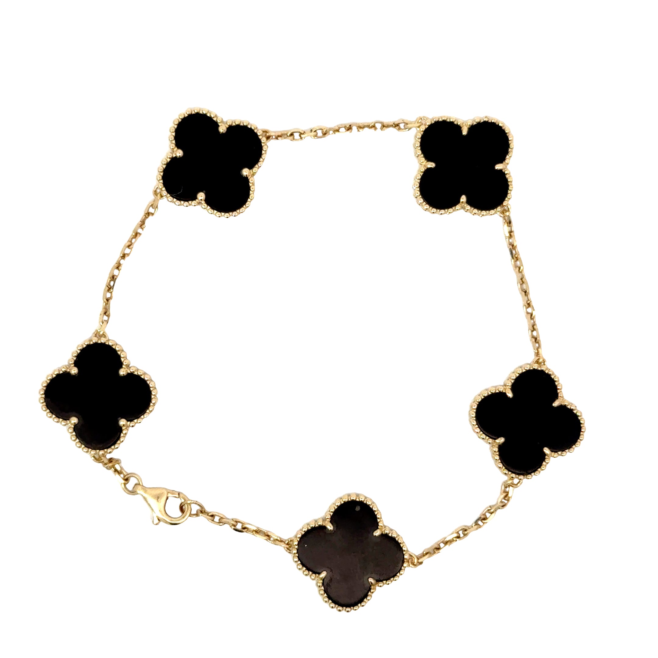 14k Gold -Onyx Clover Bracelet