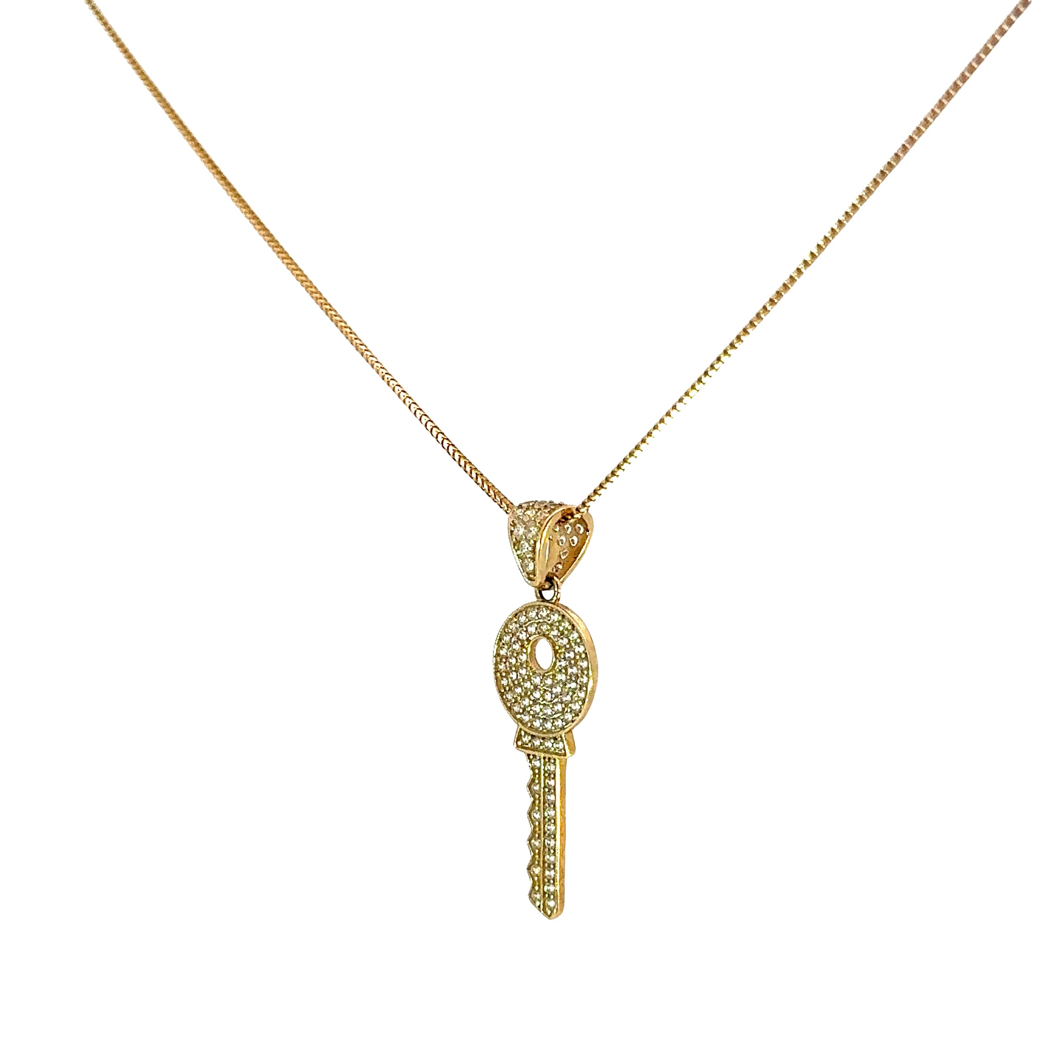 10k Gold Set - 1mm Solid Franco Chain + Key Pendant