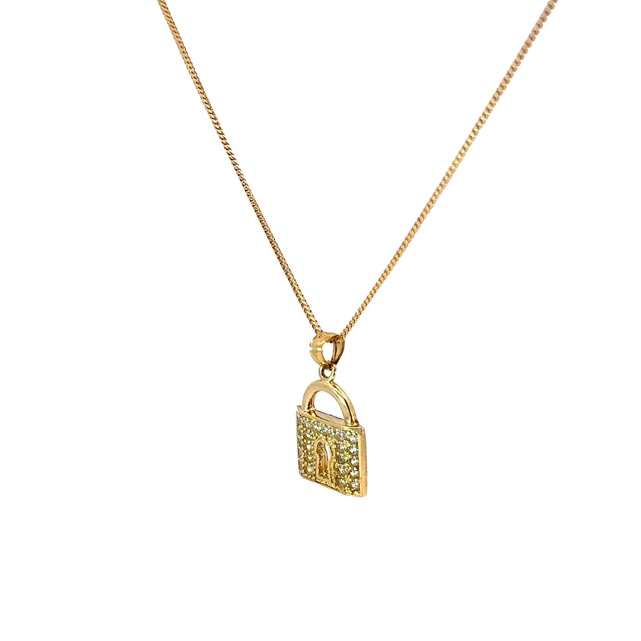 10k Gold Set - 1mm Solid Franco Chain + Lock Pendant