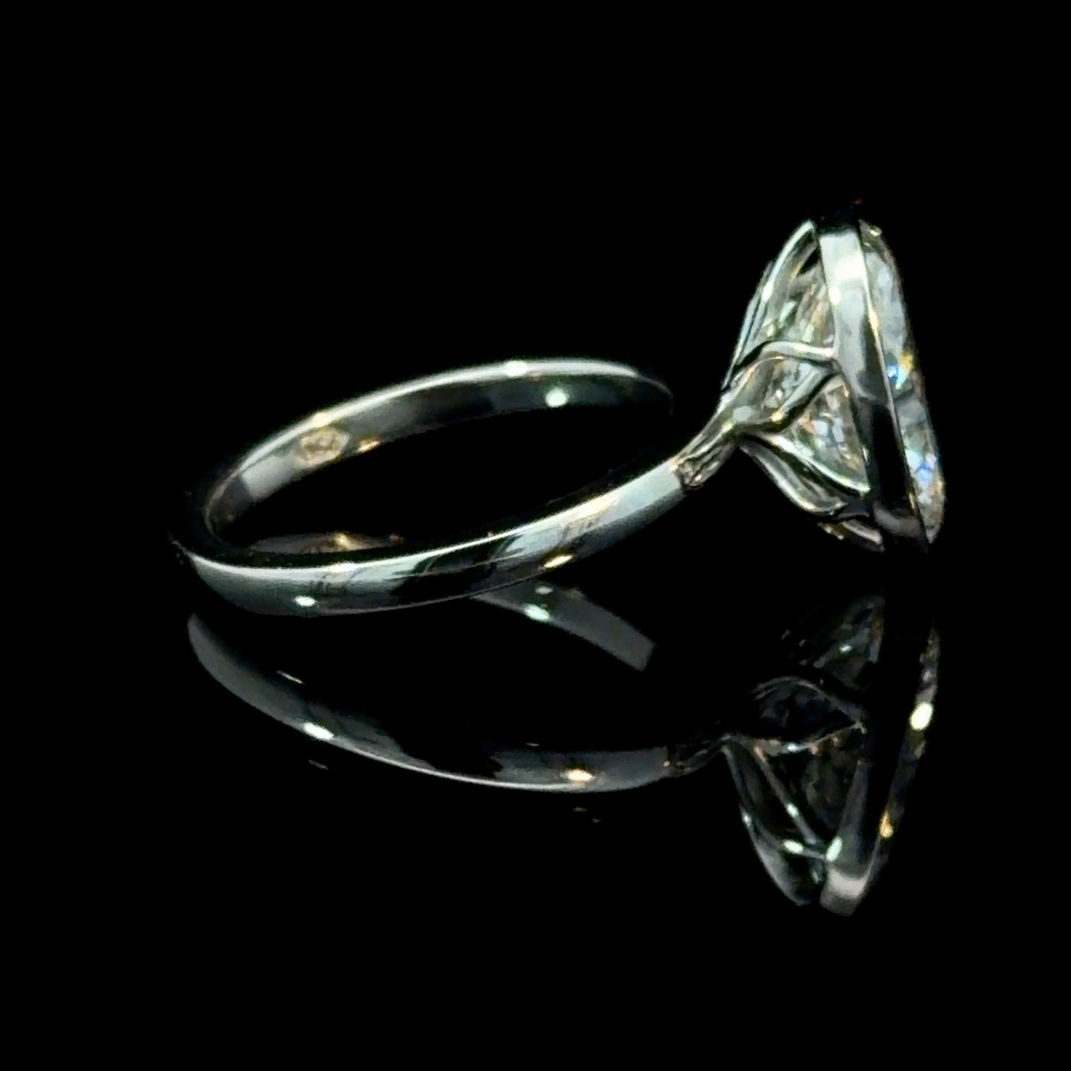 Oval Cut Lab Grown Diamond Bezel Set Solitaire Engagement Ring | 14K White Gold