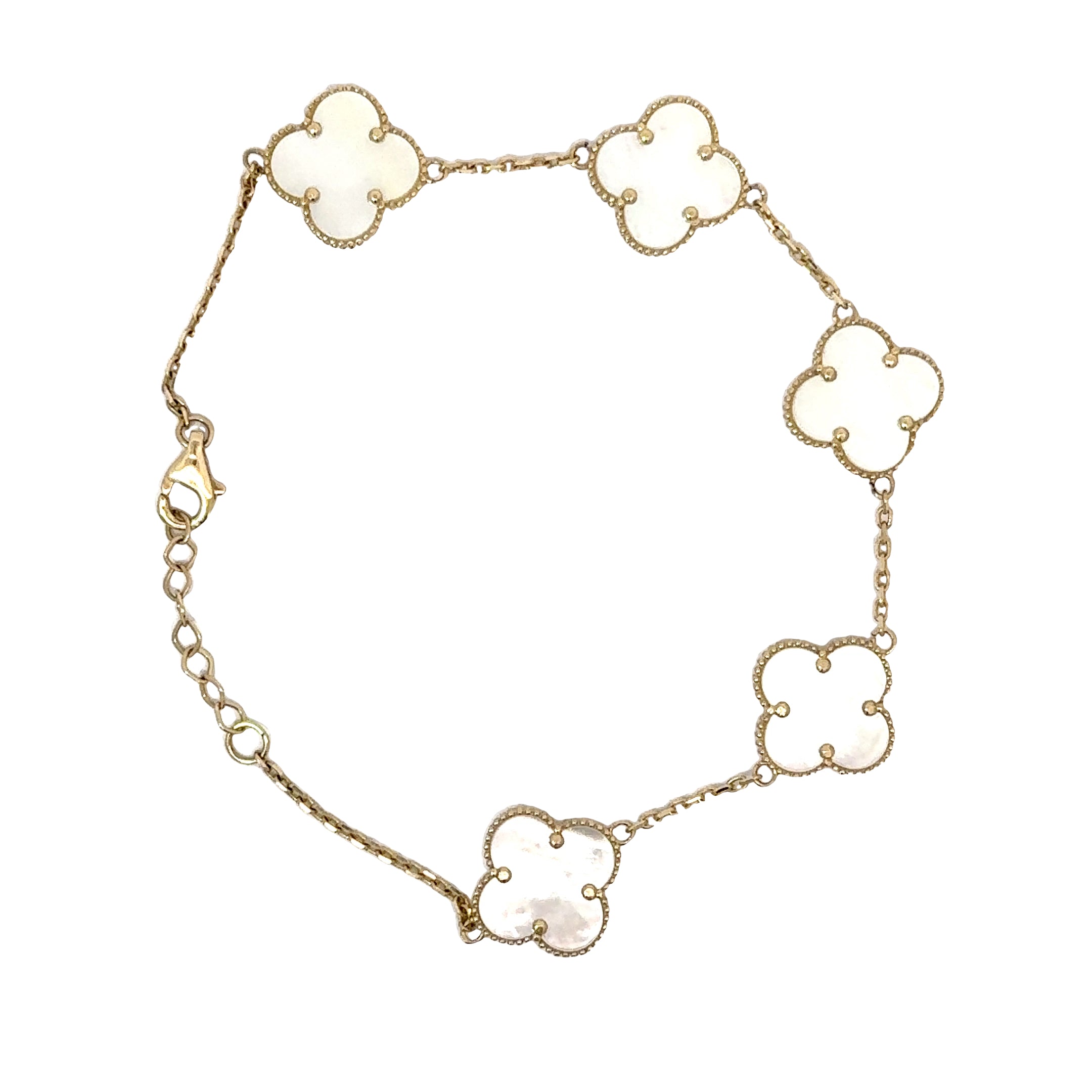 14k Gold - Mother of Pearl Clover Bracelet