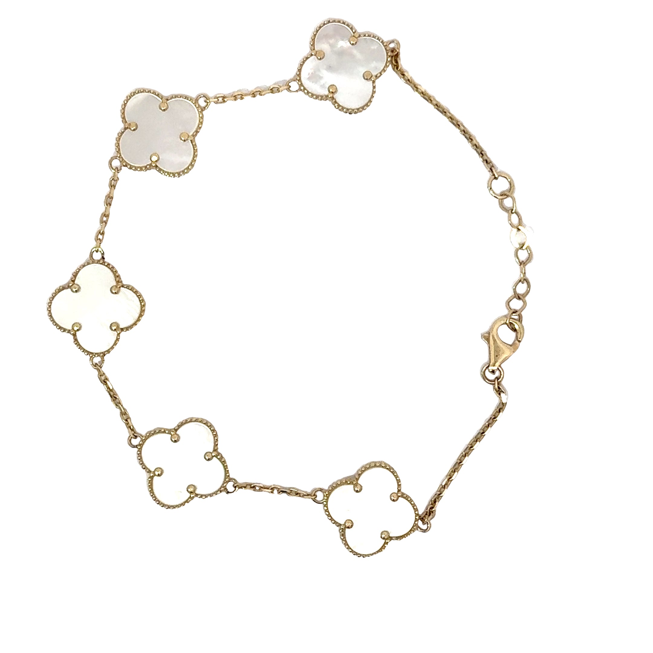 14k Gold - Mother of Pearl Clover Bracelet