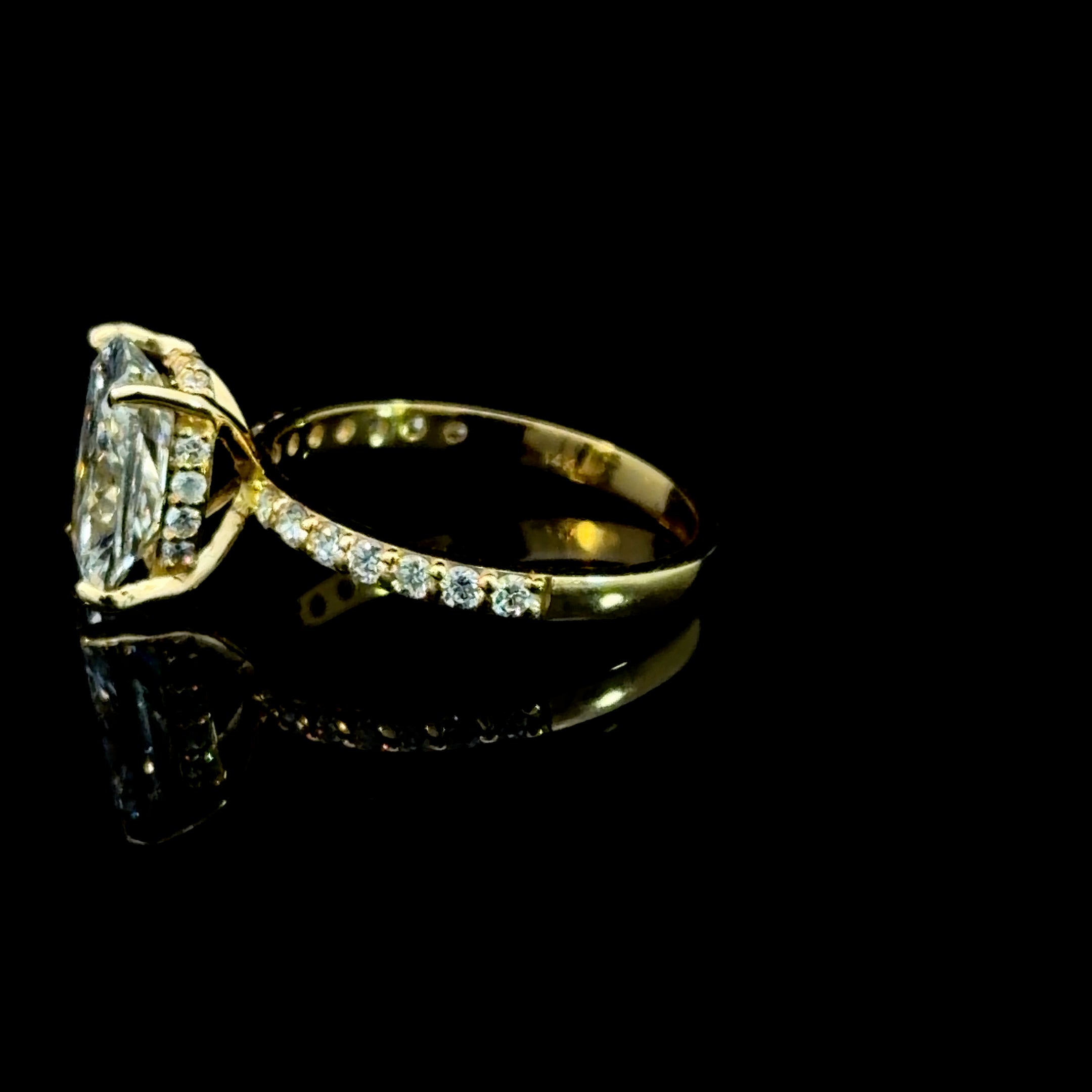 3.07ct Cushion Cut Lab Grown Diamond Ring | Yellow Gold Pavé Band | F/VS2 | IGI Certified