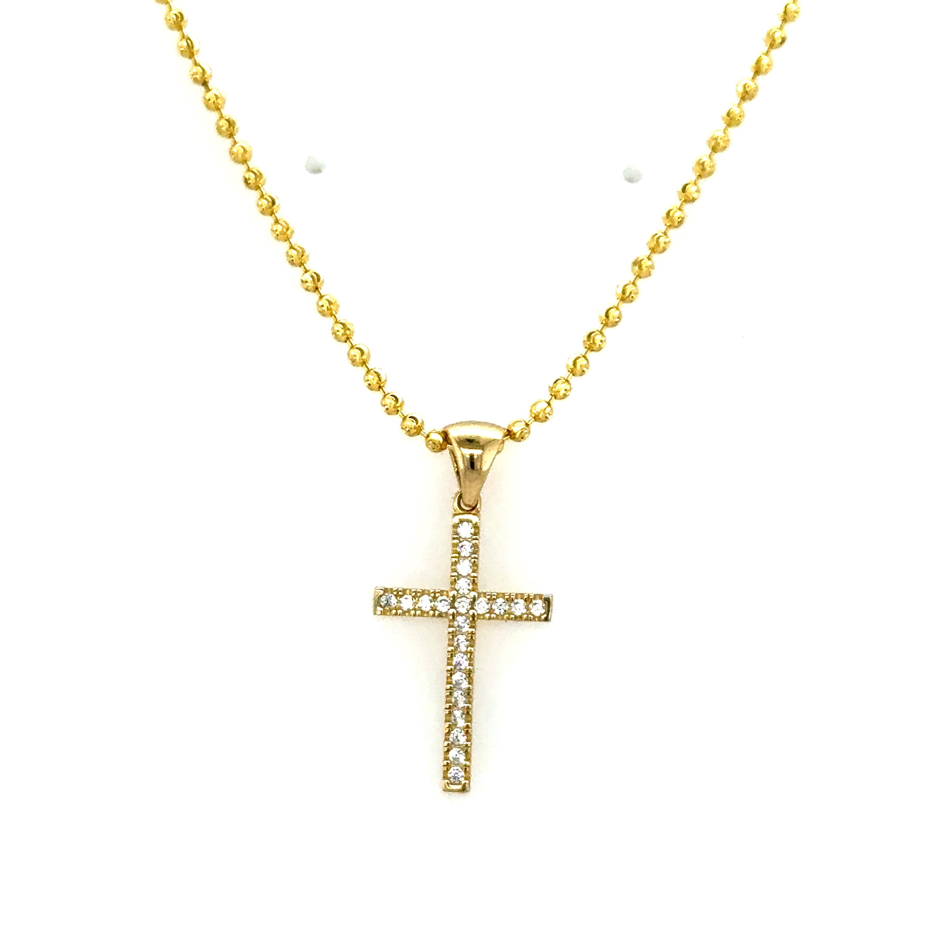 14k Solid Gold Set - 1.8mm Mooncut Chain + Cross Pendant