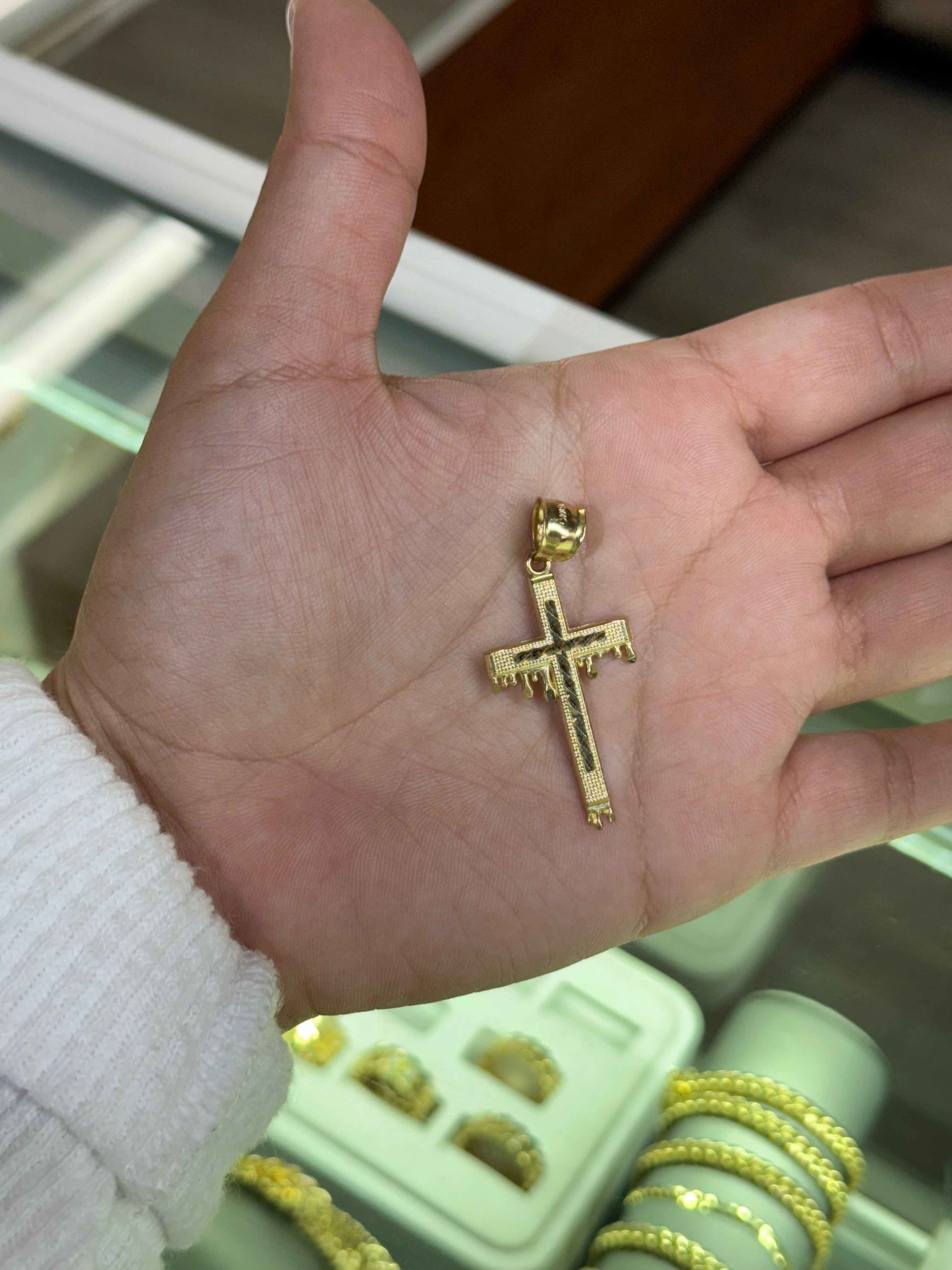 10k Gold - Dripping Cross Pendant