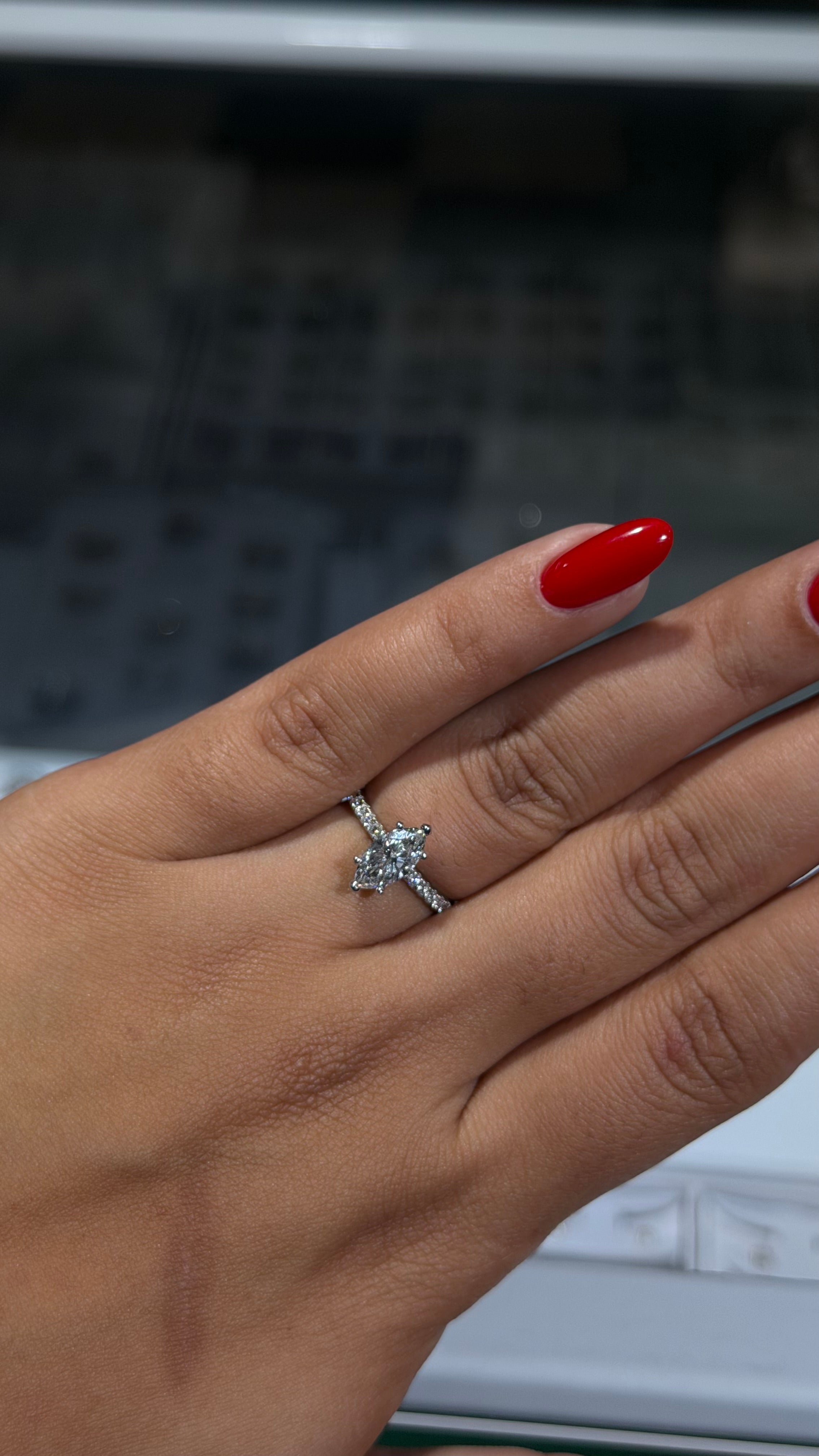 1.07 CT Marquise Cut Lab Grown Diamond Engagement Ring | E/VS2 | 14K Gold