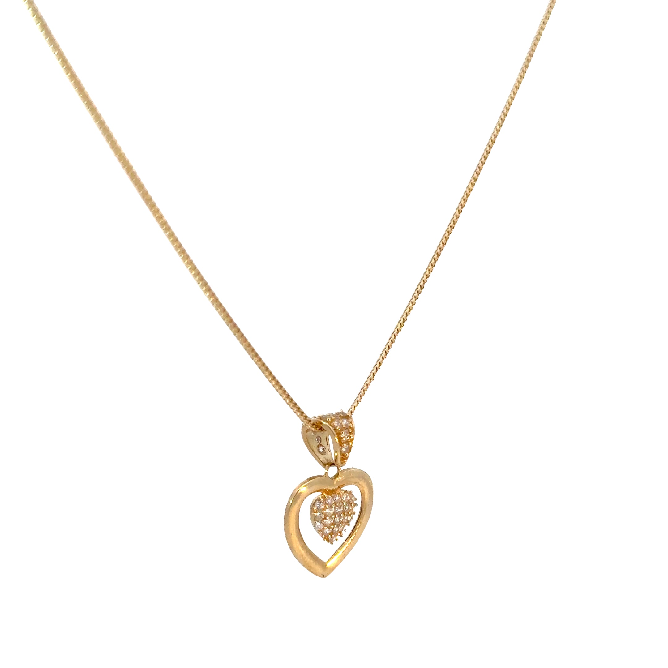 10k Gold Set - 1mm Solid Franco Chain +  Heart Pendant