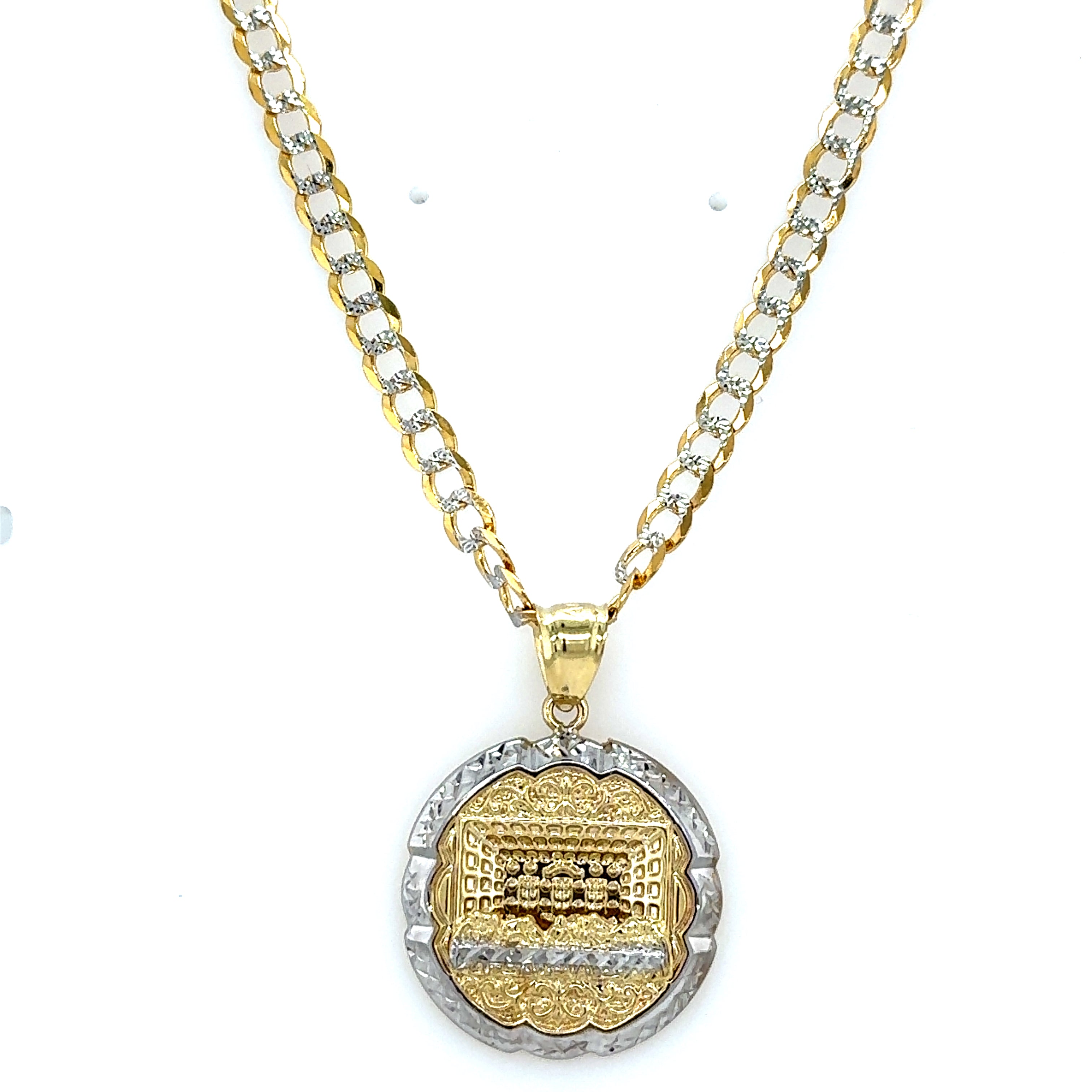 10k Gold Set - 4.7mm Solid Curb Link 2-tone Chain + Pendant