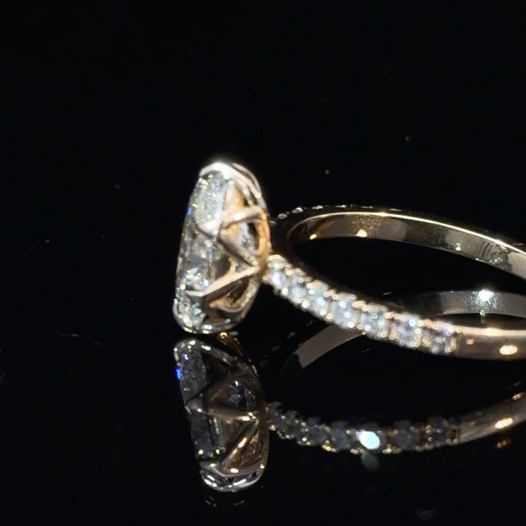 Oval Cut Lab Grown Diamond Engagement Ring | Hidden Halo & Pavé Band | 14K Yellow Gold
