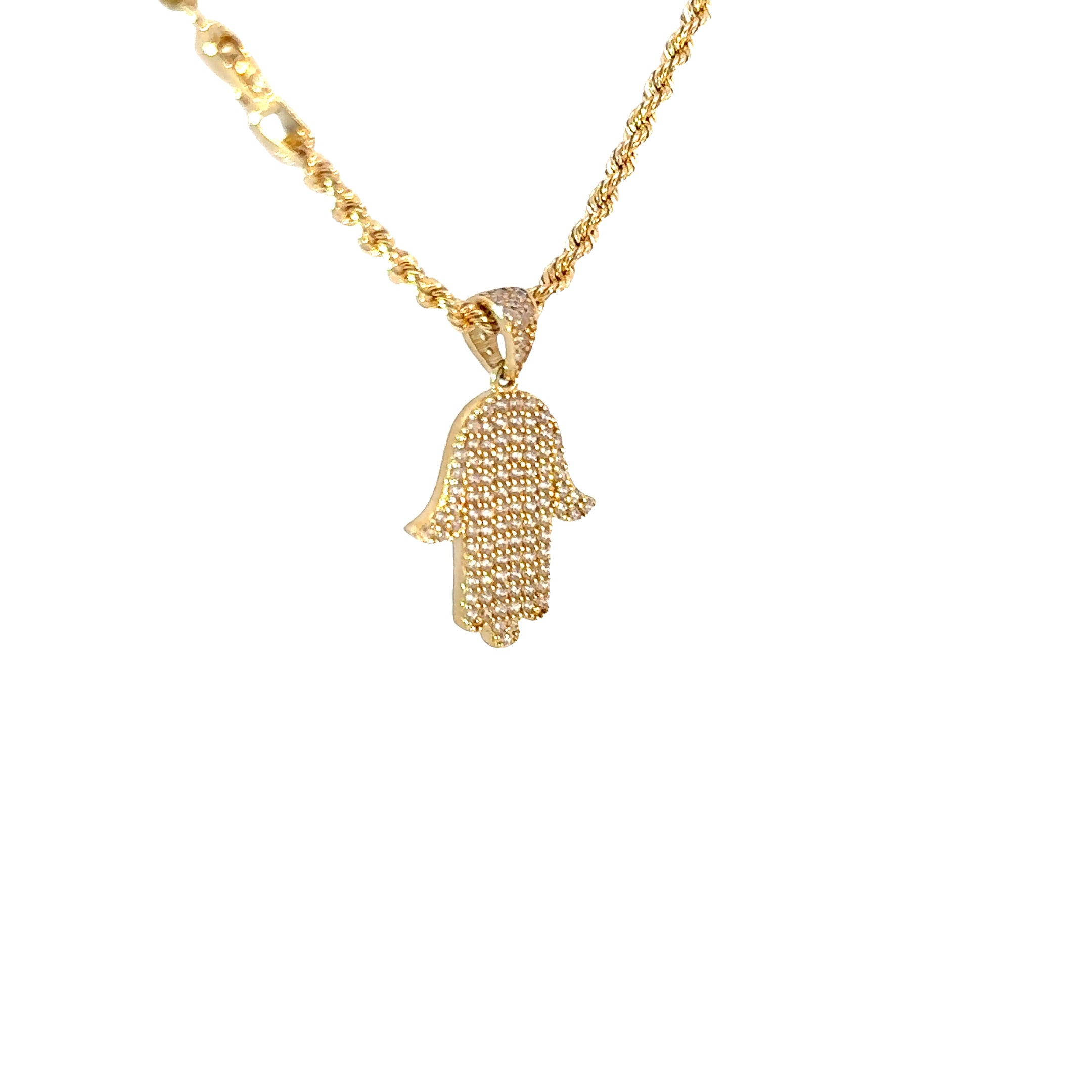 10k Gold Set: 2.3mm rope chain + Hamsa hand