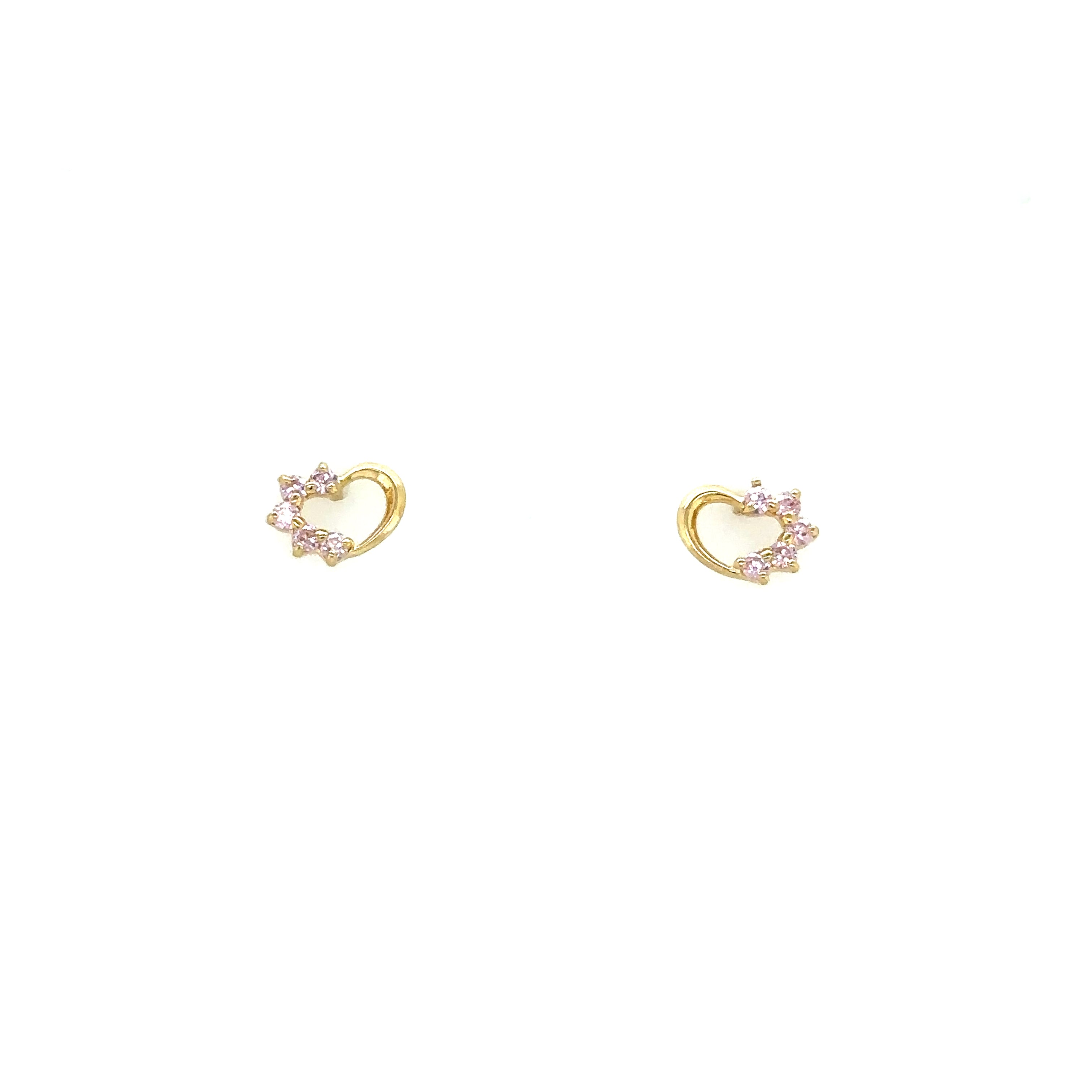 14k Gold - Half Pink Heart Studs