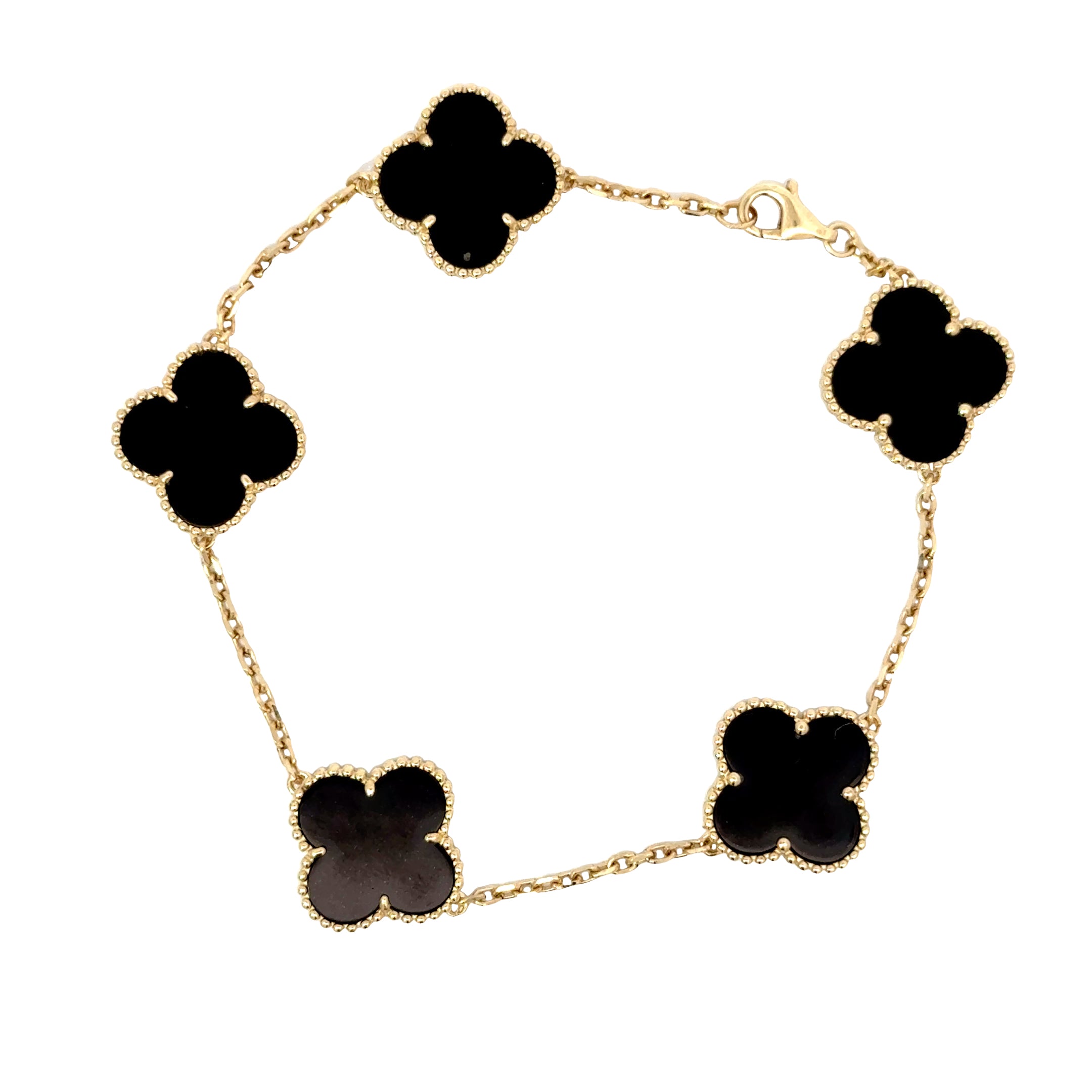 14k Gold -Onyx Clover Bracelet