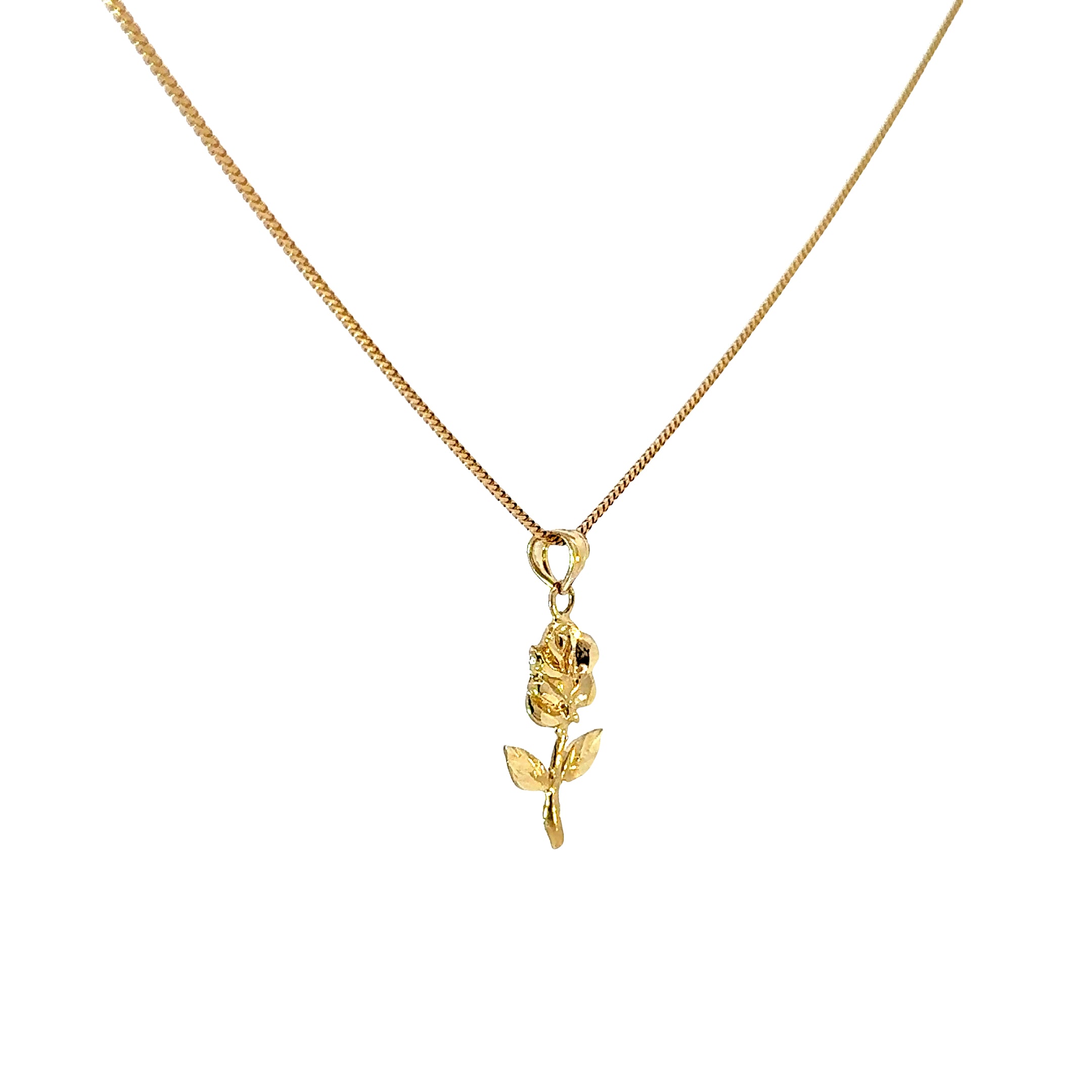 10k Gold Set - 1mm Solid Franco Chain + Rose Pendant