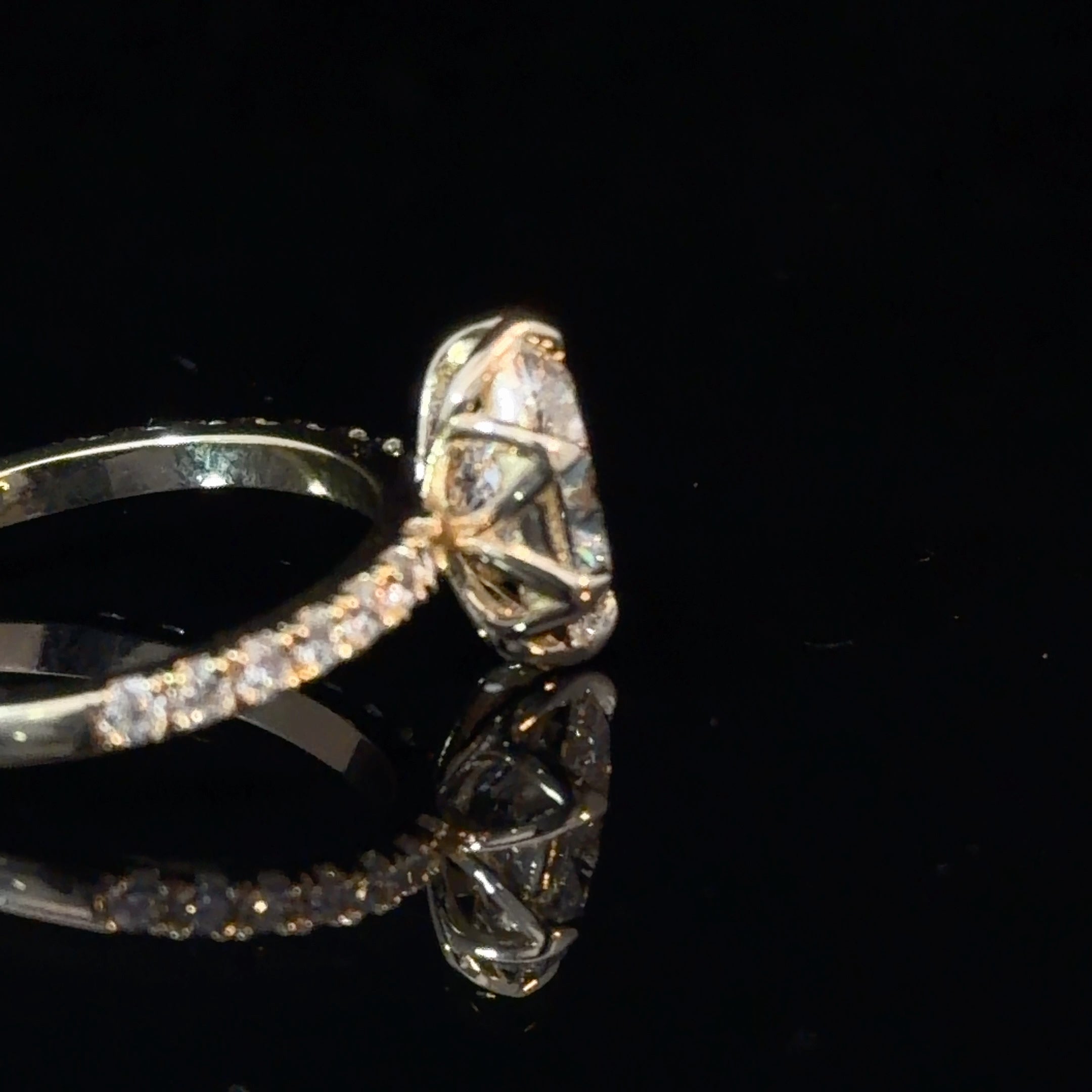 Oval Cut Lab Grown Diamond Engagement Ring | Hidden Halo & Pavé Band | 14K Yellow Gold