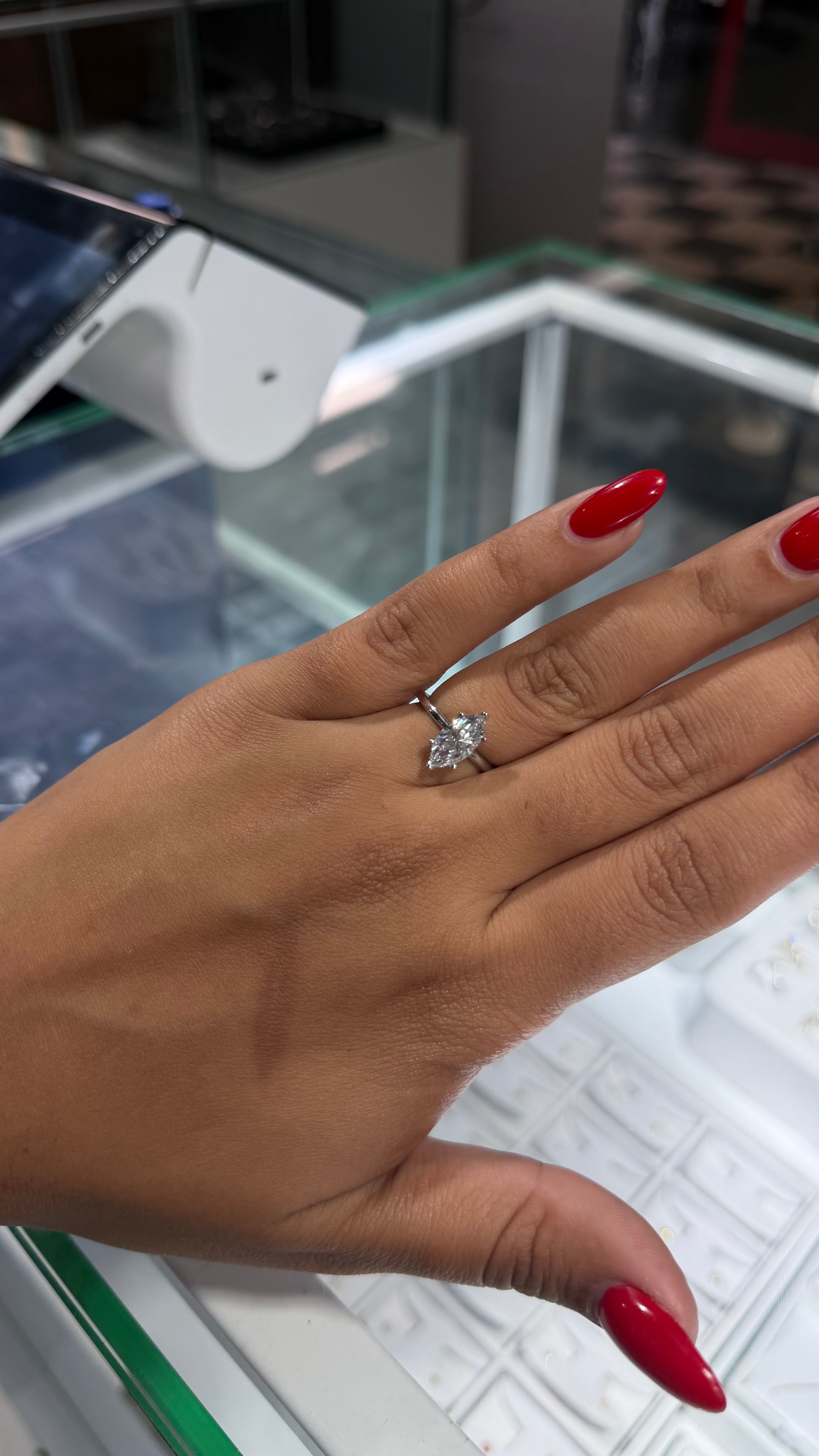 1.58ct Marquise Cut Lab Diamond Basket Solitaire Ring
