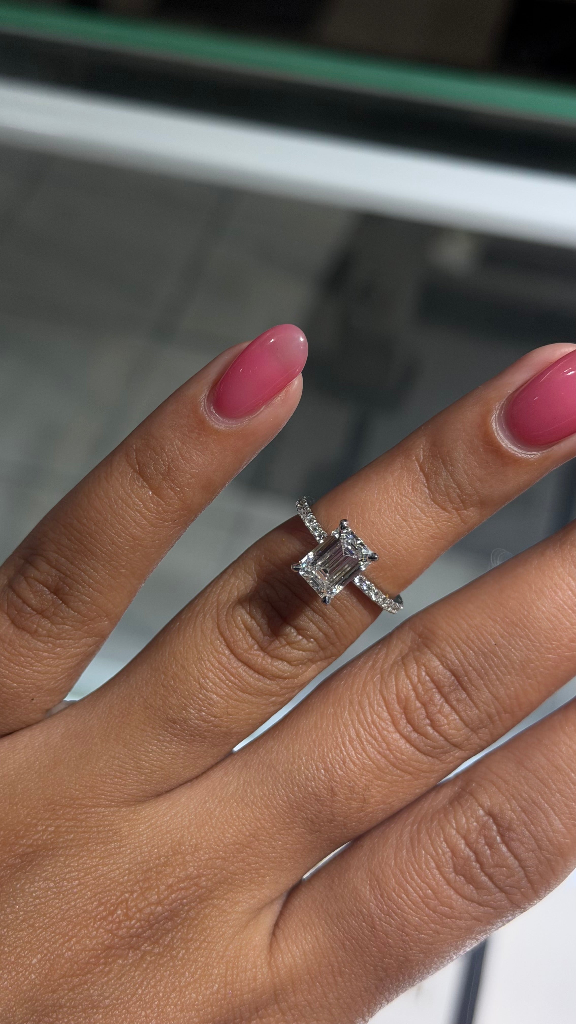 2.58ct Emerald Cut Lab Diamond Pave Ring