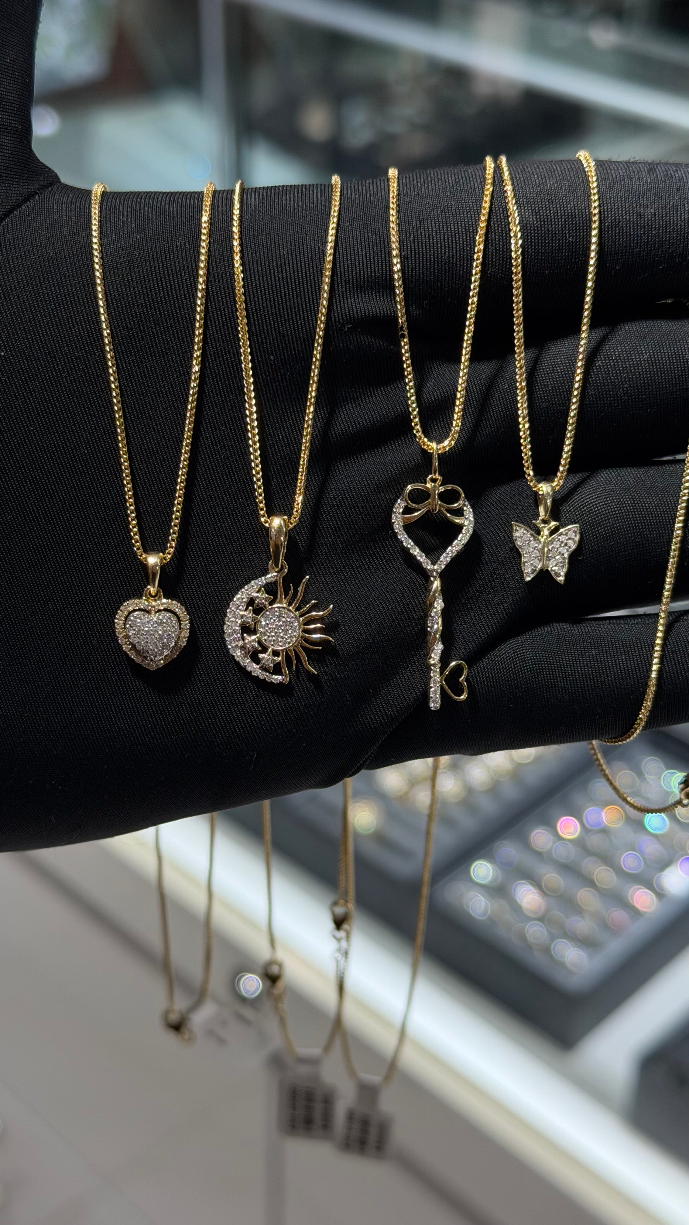 10k Gold & Diamonds Set - 1mm Solid Franco Chain + Pendant