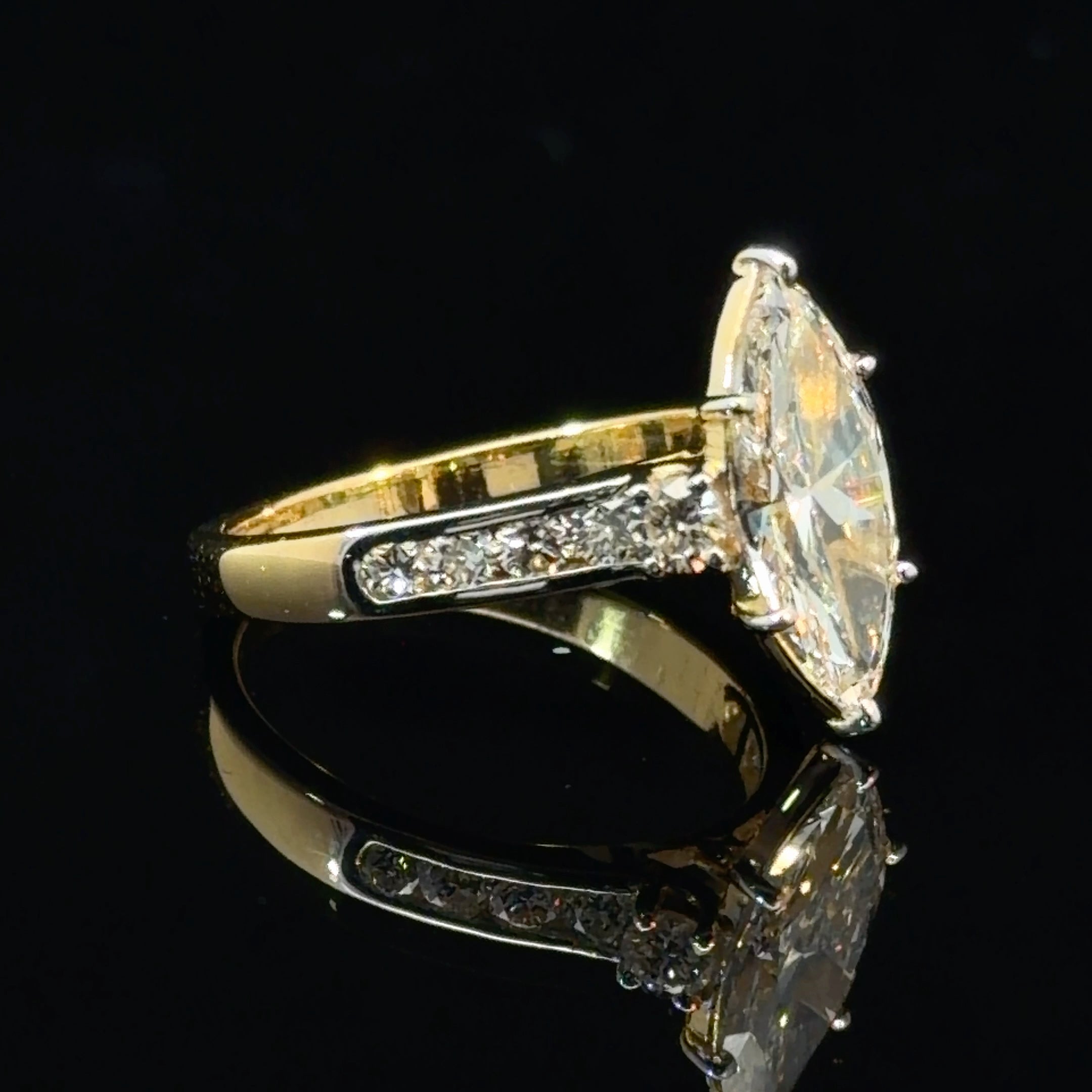 Marquise Cut Lab Grown Diamond Engagement Ring | Channel Set Diamond Band | 14K Yellow Gold