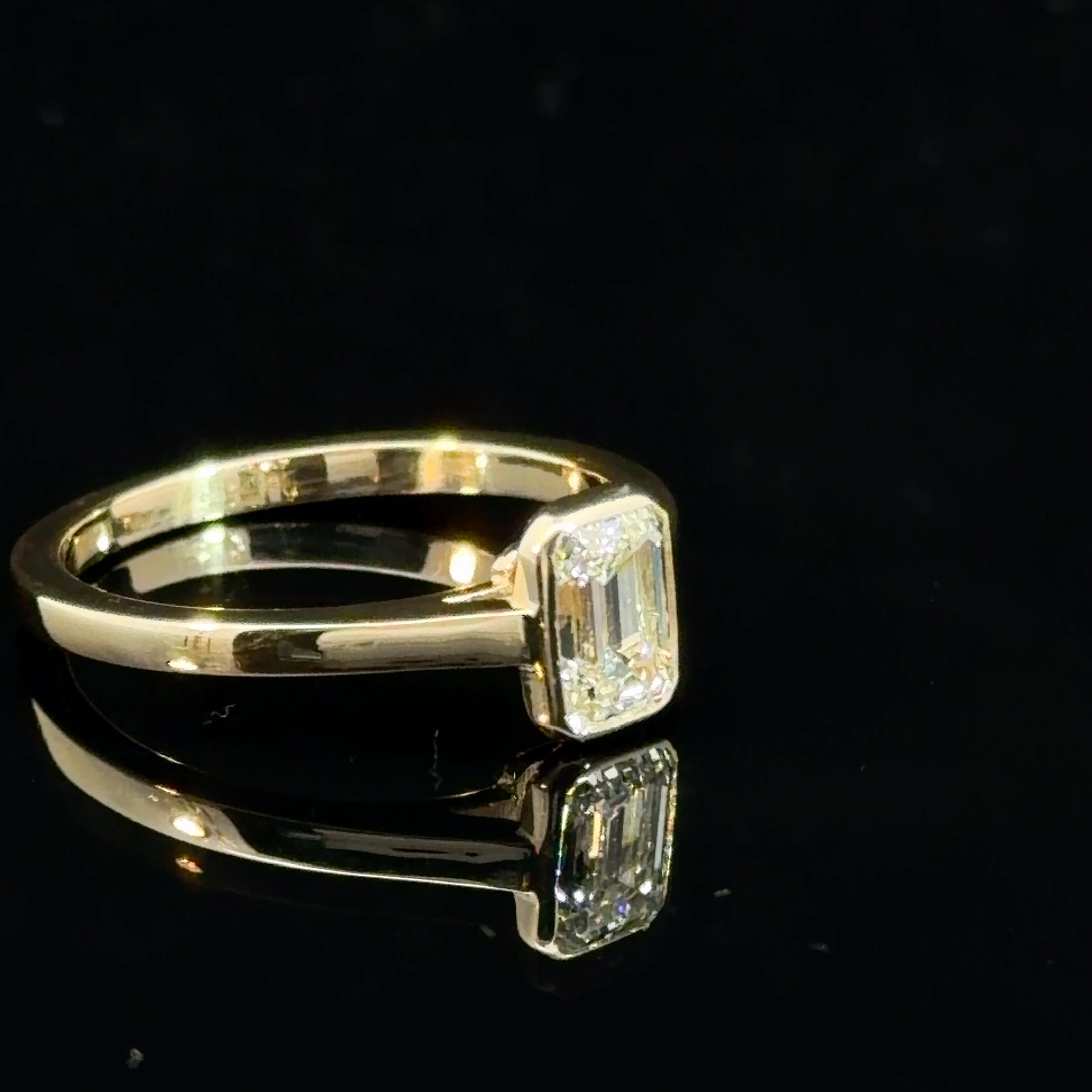 Emerald Cut Lab Grown Diamond Bezel Set Solitaire Engagement Ring | 14K Yellow Gold