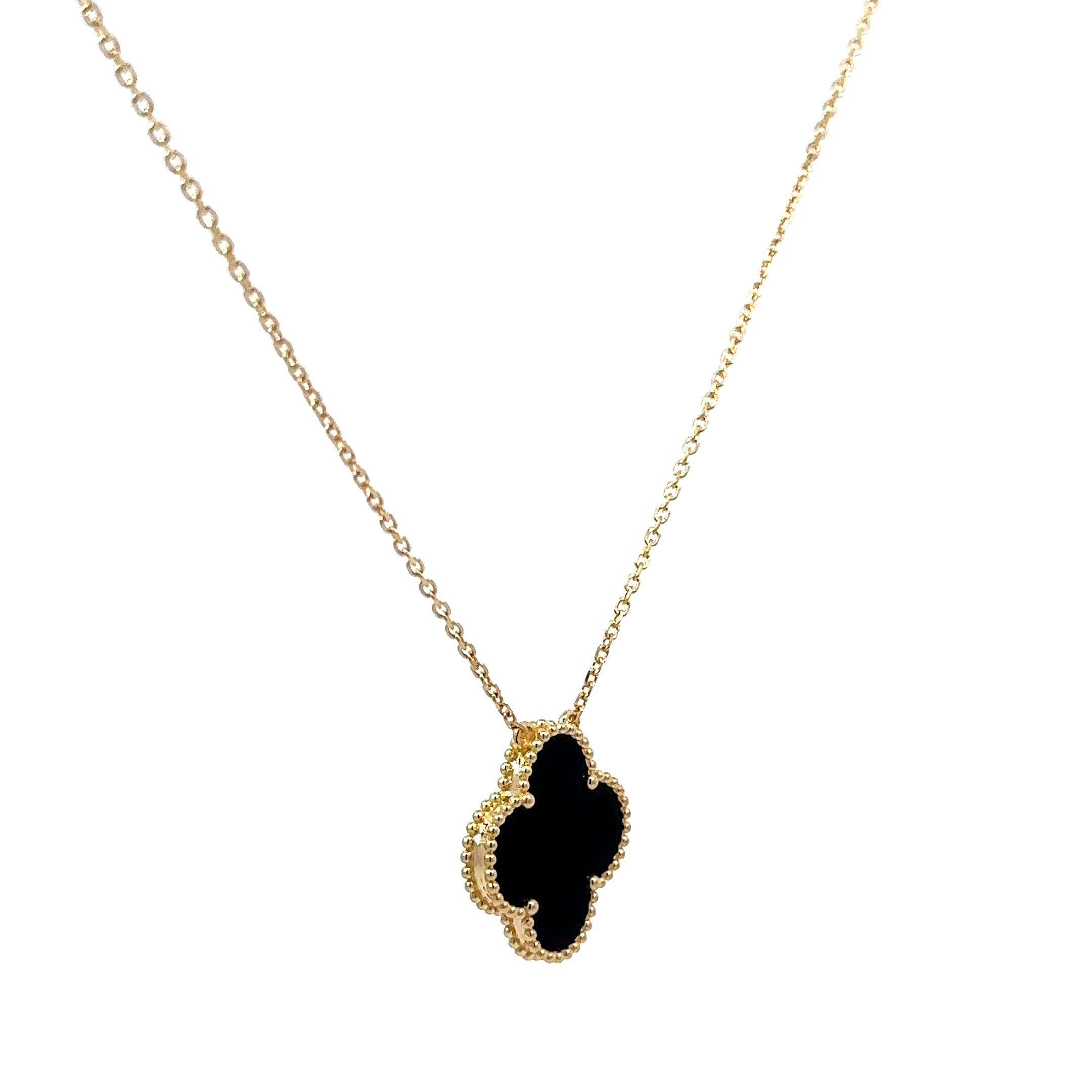 14k Gold - Single Onyx Clover Necklace