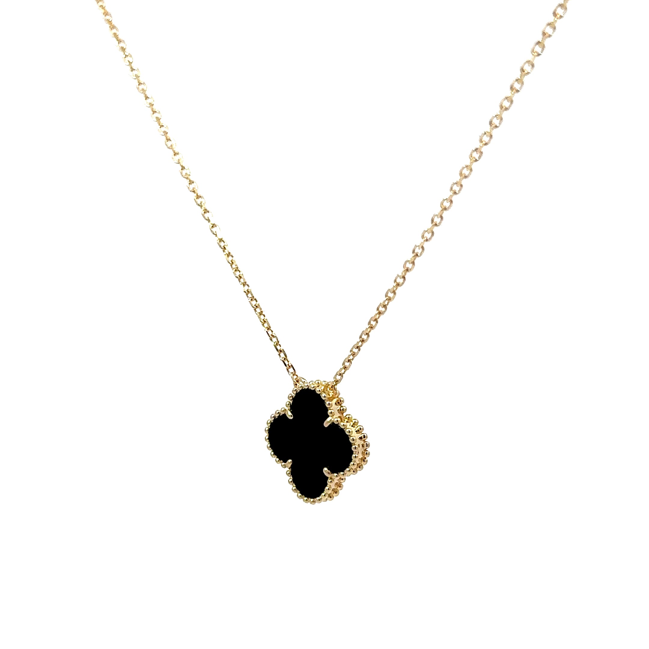 14k Gold - Single Onyx Clover Necklace