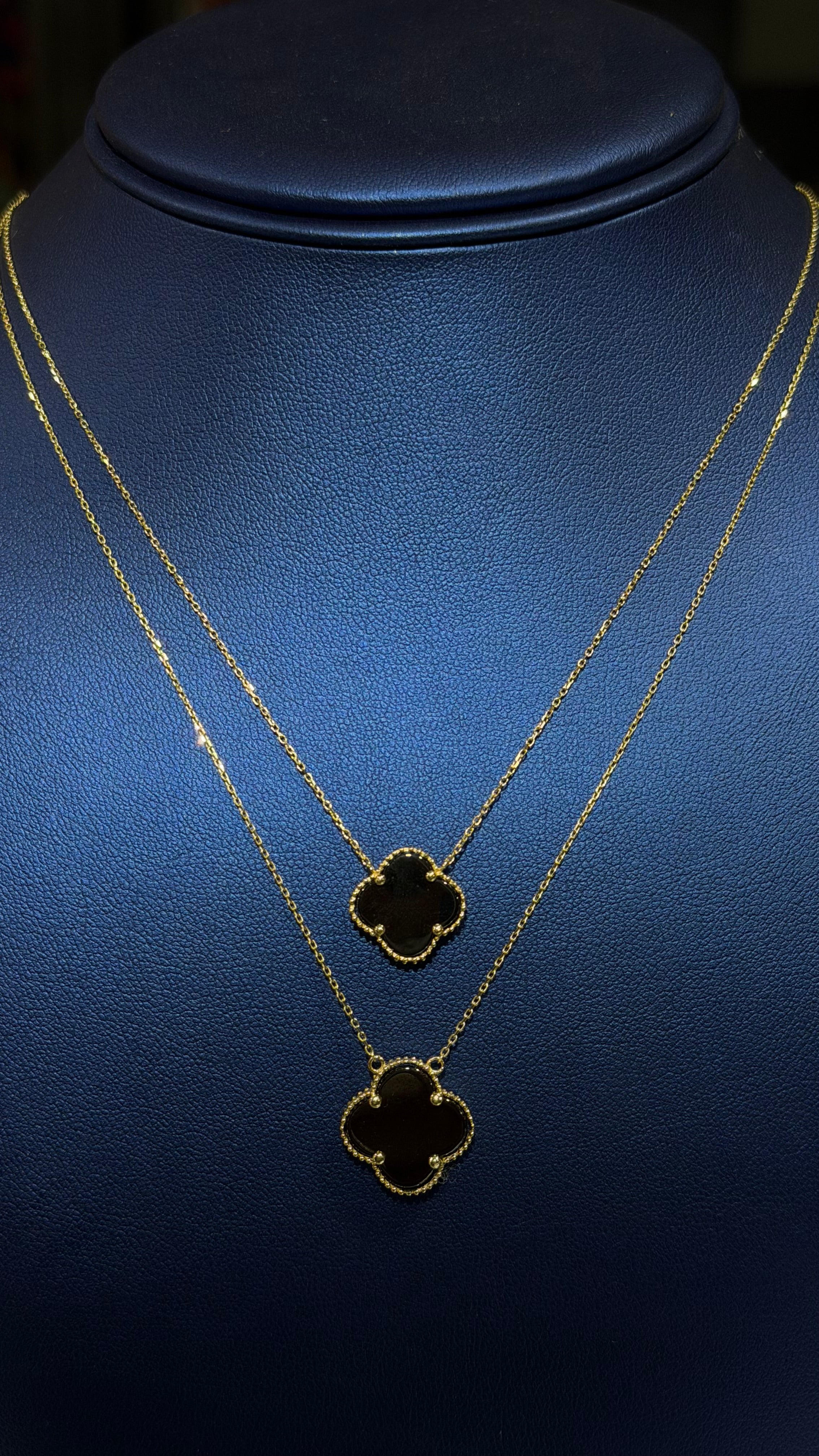14k Gold - Single Onyx Clover Necklace