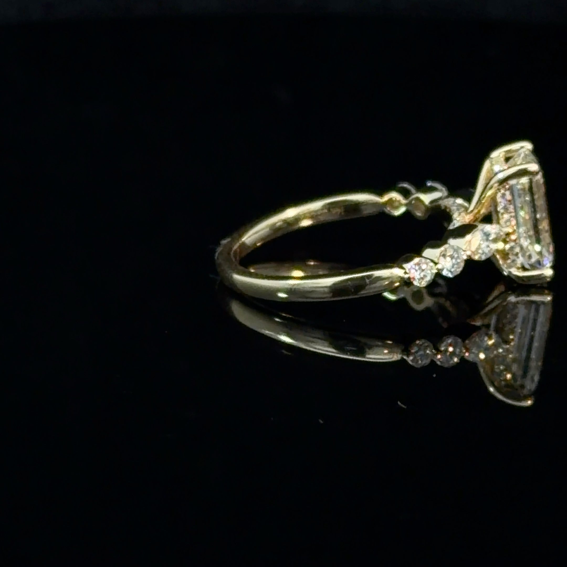Emerald Cut Lab Grown Diamond Engagement Ring | Marquise Side Stones | 14K Yellow Gold