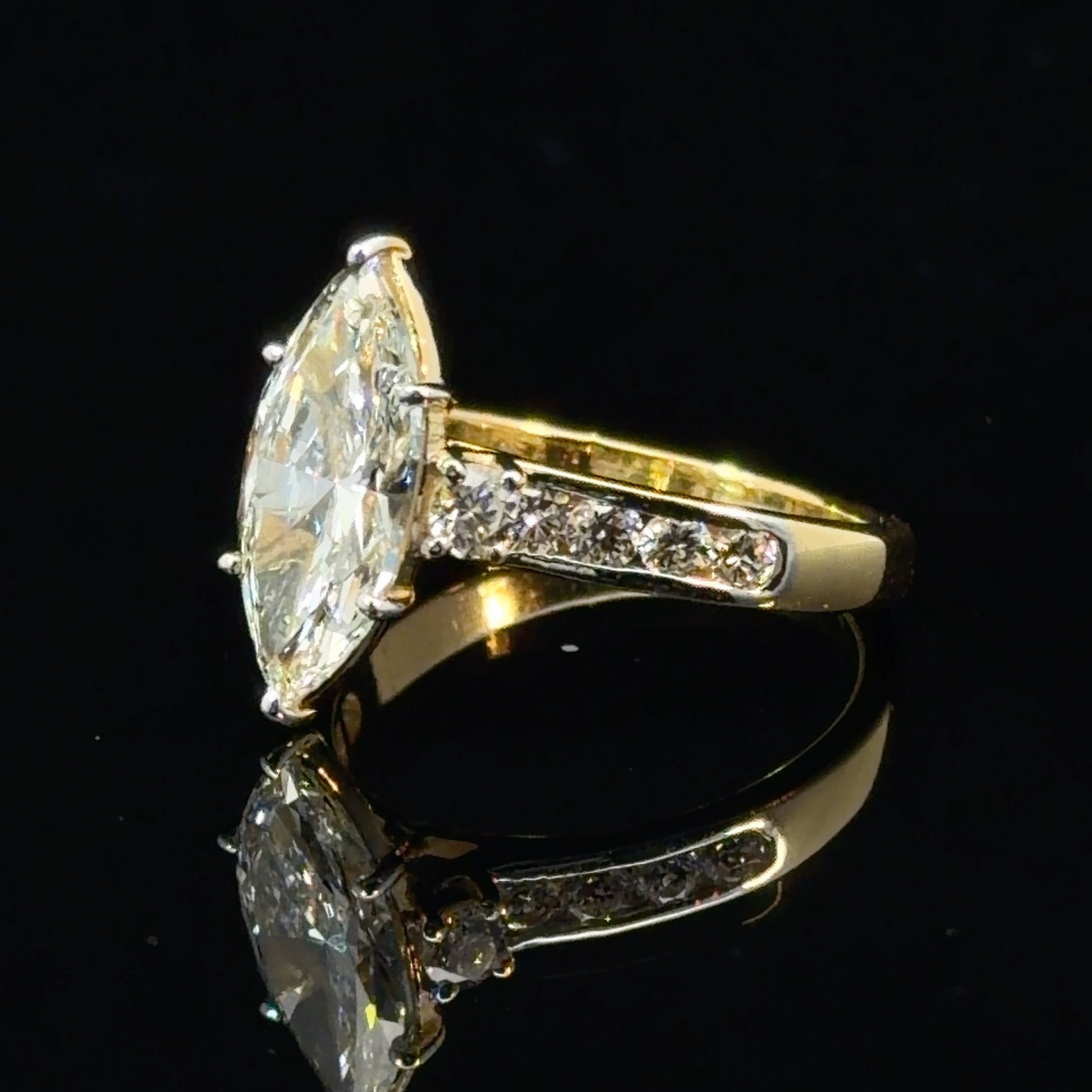 Marquise Cut Lab Grown Diamond Engagement Ring | Channel Set Diamond Band | 14K Yellow Gold
