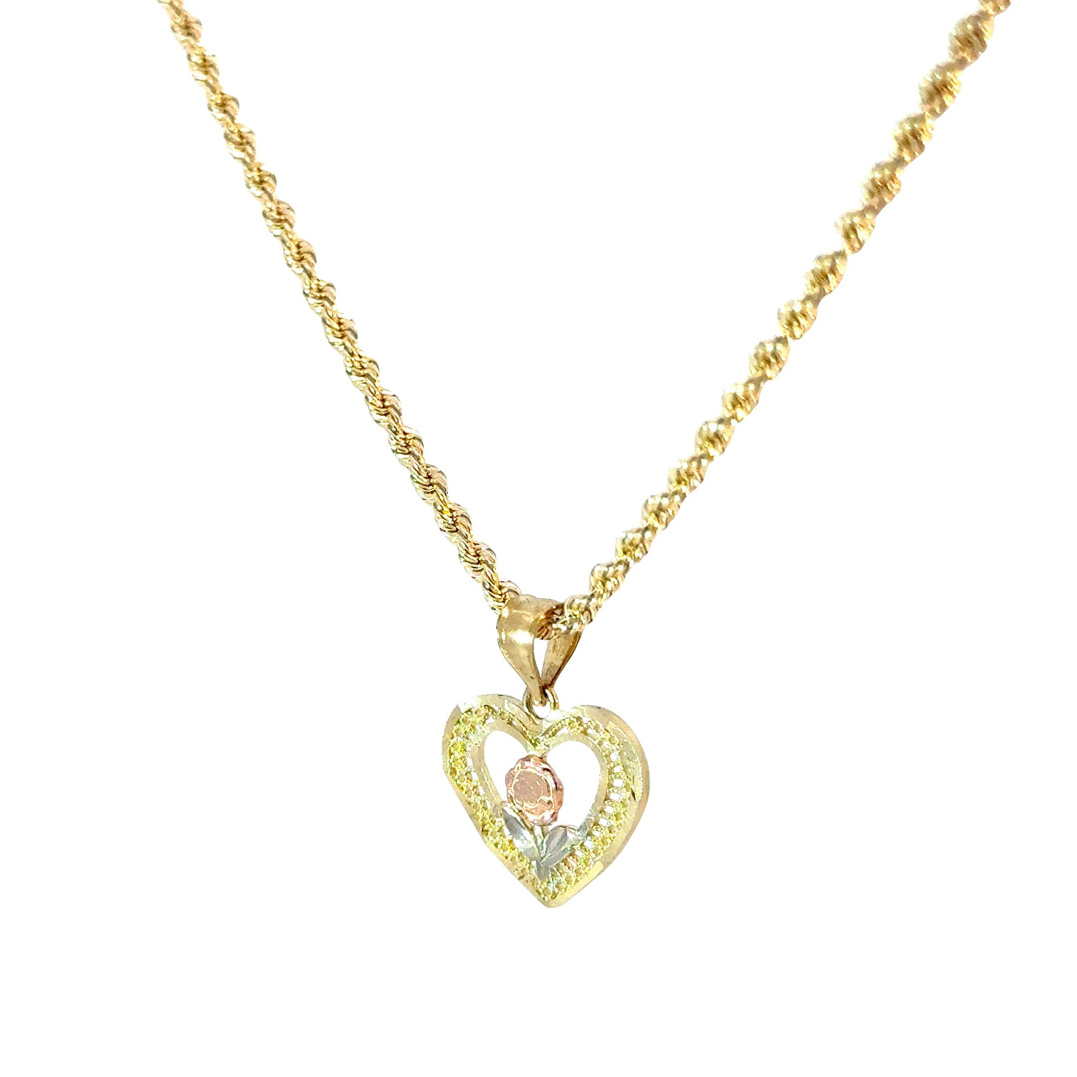 10k Gold Set: 2.3mm Rope + Heart Pendant