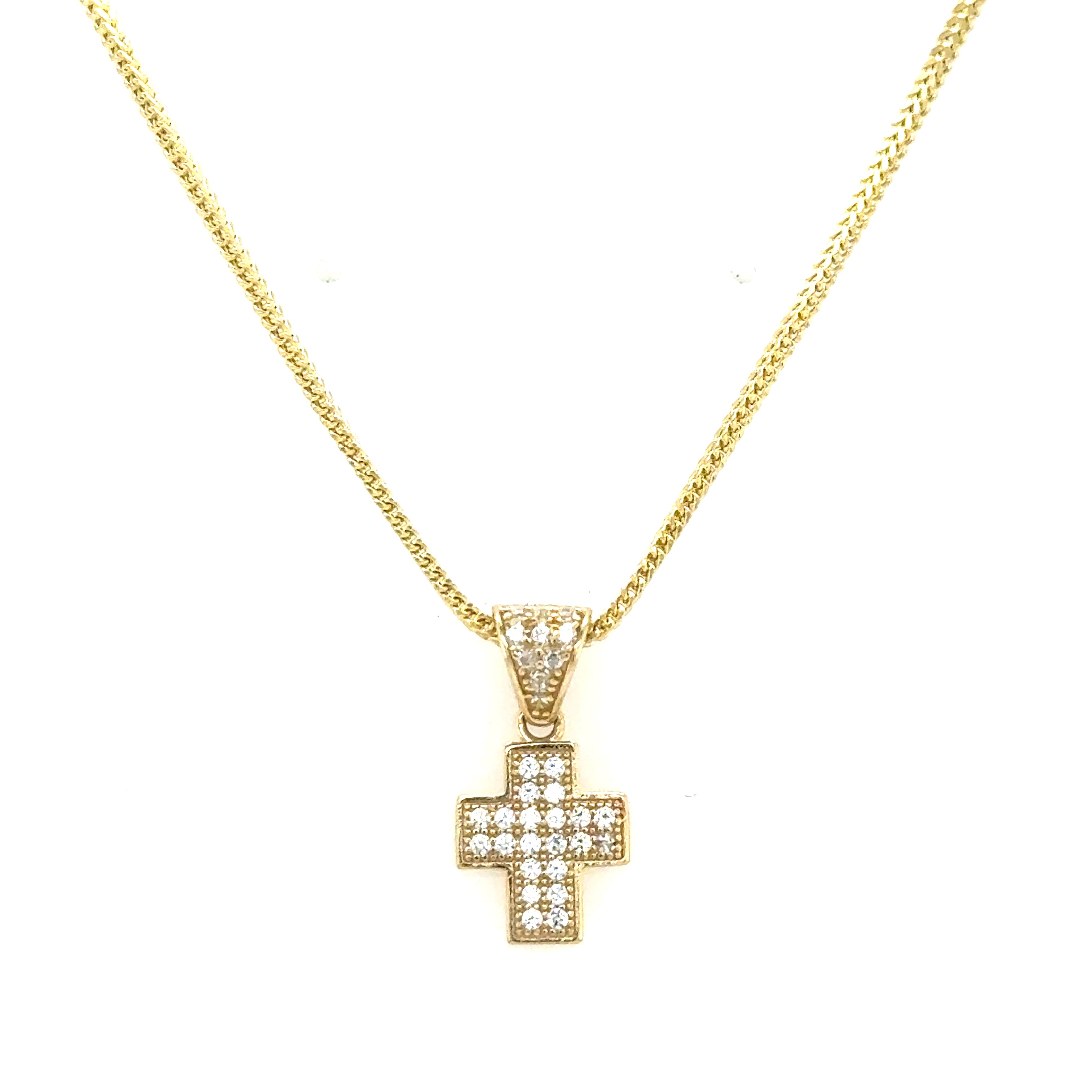 10k Gold set: 1.5mm Franco Chain + Cross