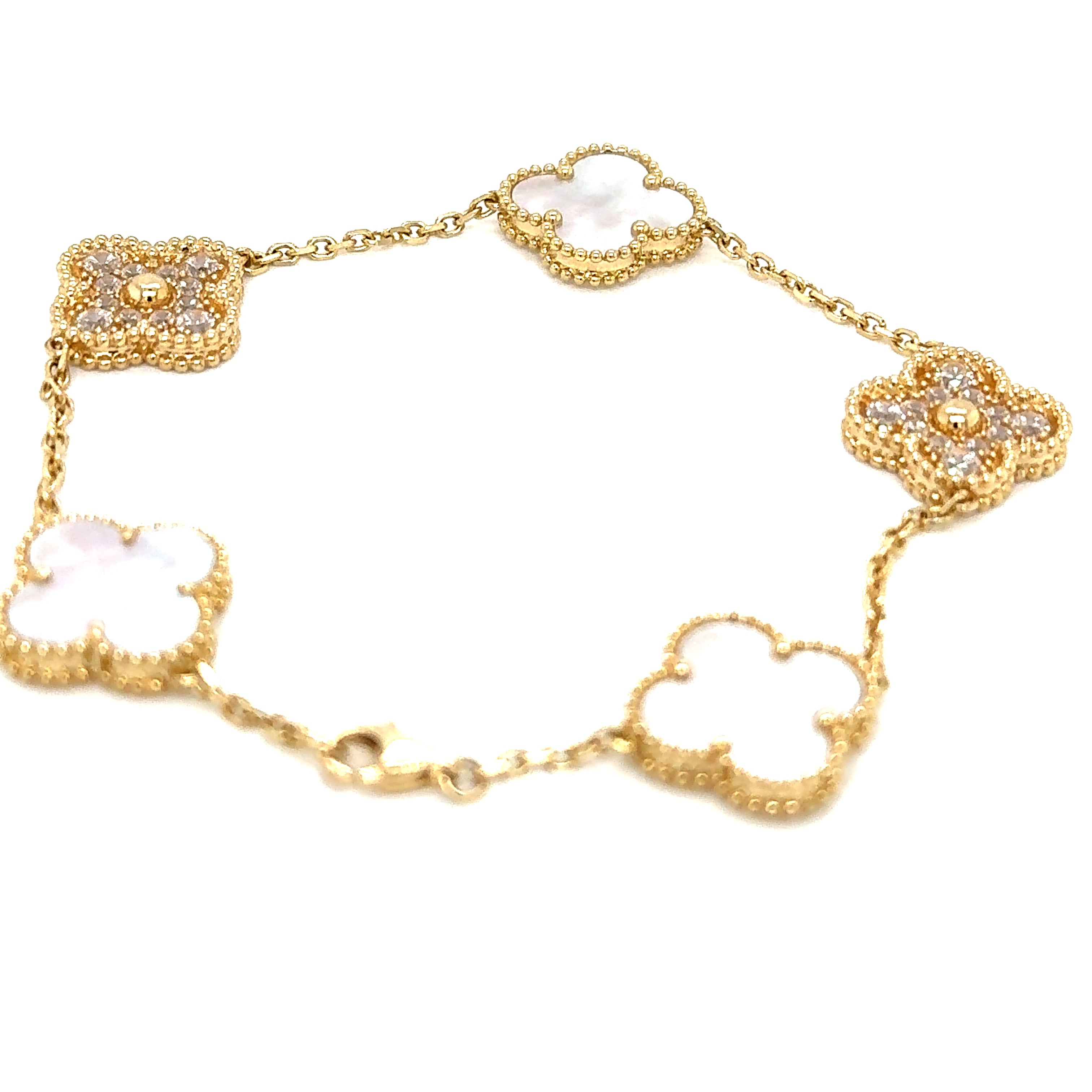 14k Gold - Mother of Pearl Clover Bracelet