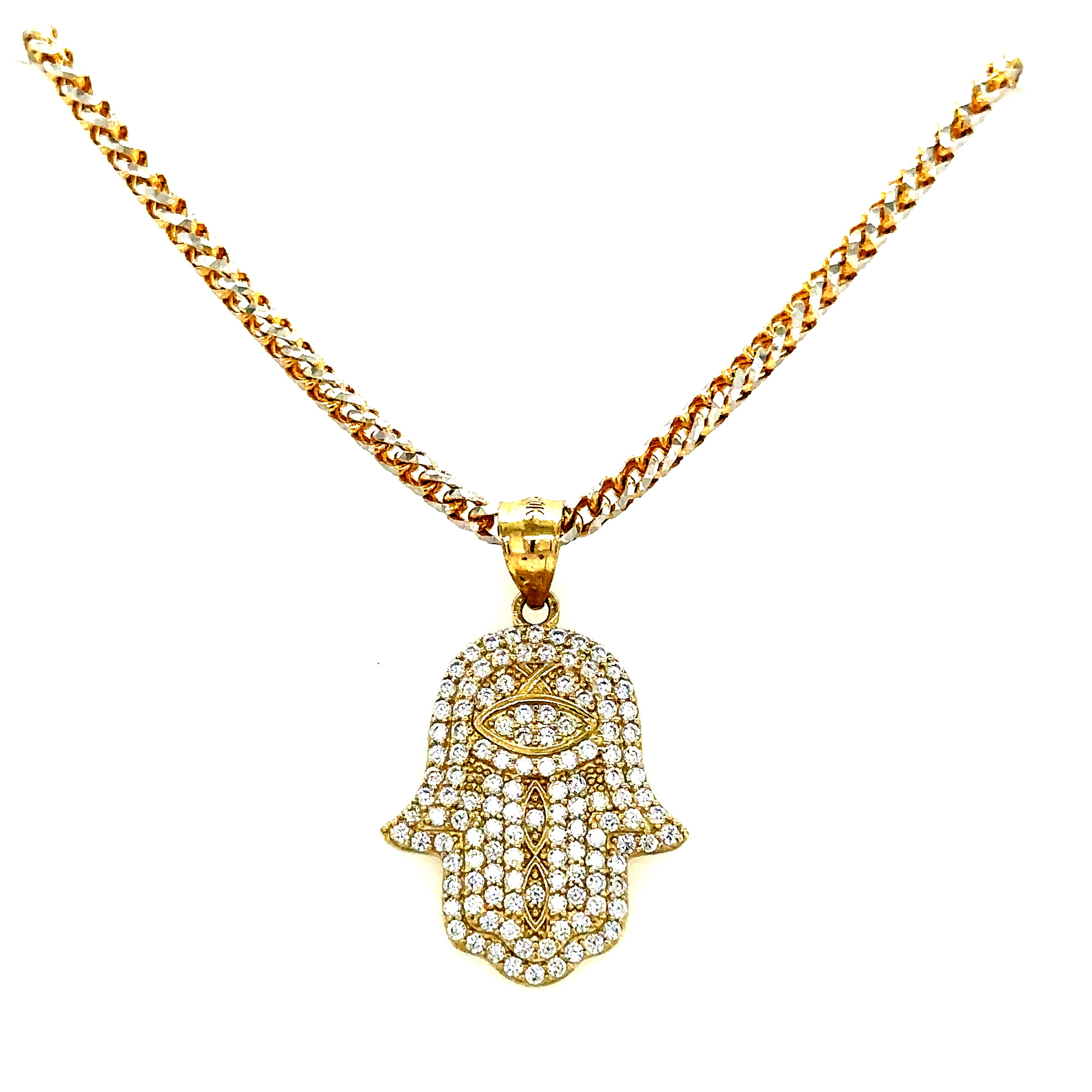 10k Gold Set -  2mm Solid Franco Ice Chain + Pendant