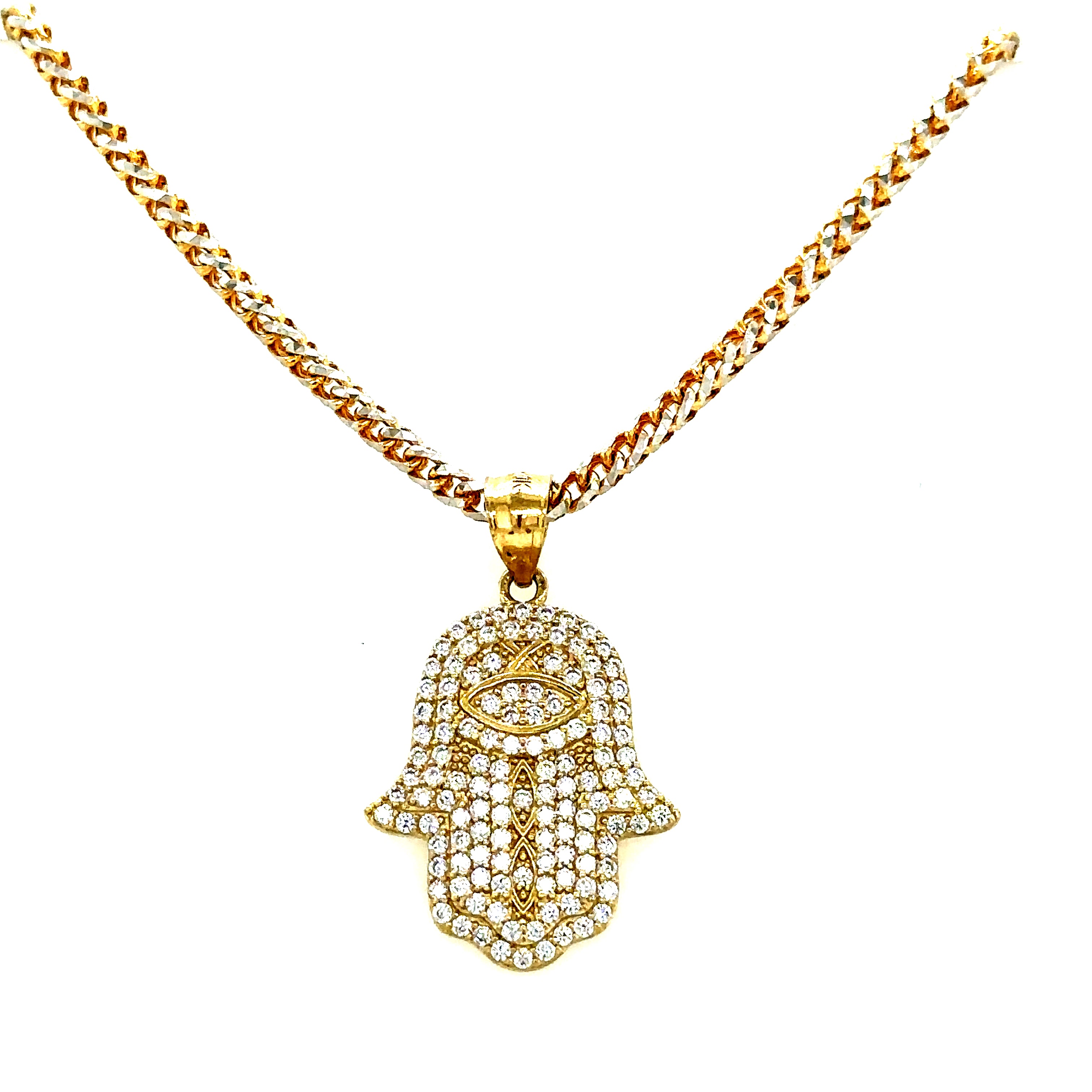 10k Gold Set -  2mm Solid Franco Ice Chain + Pendant