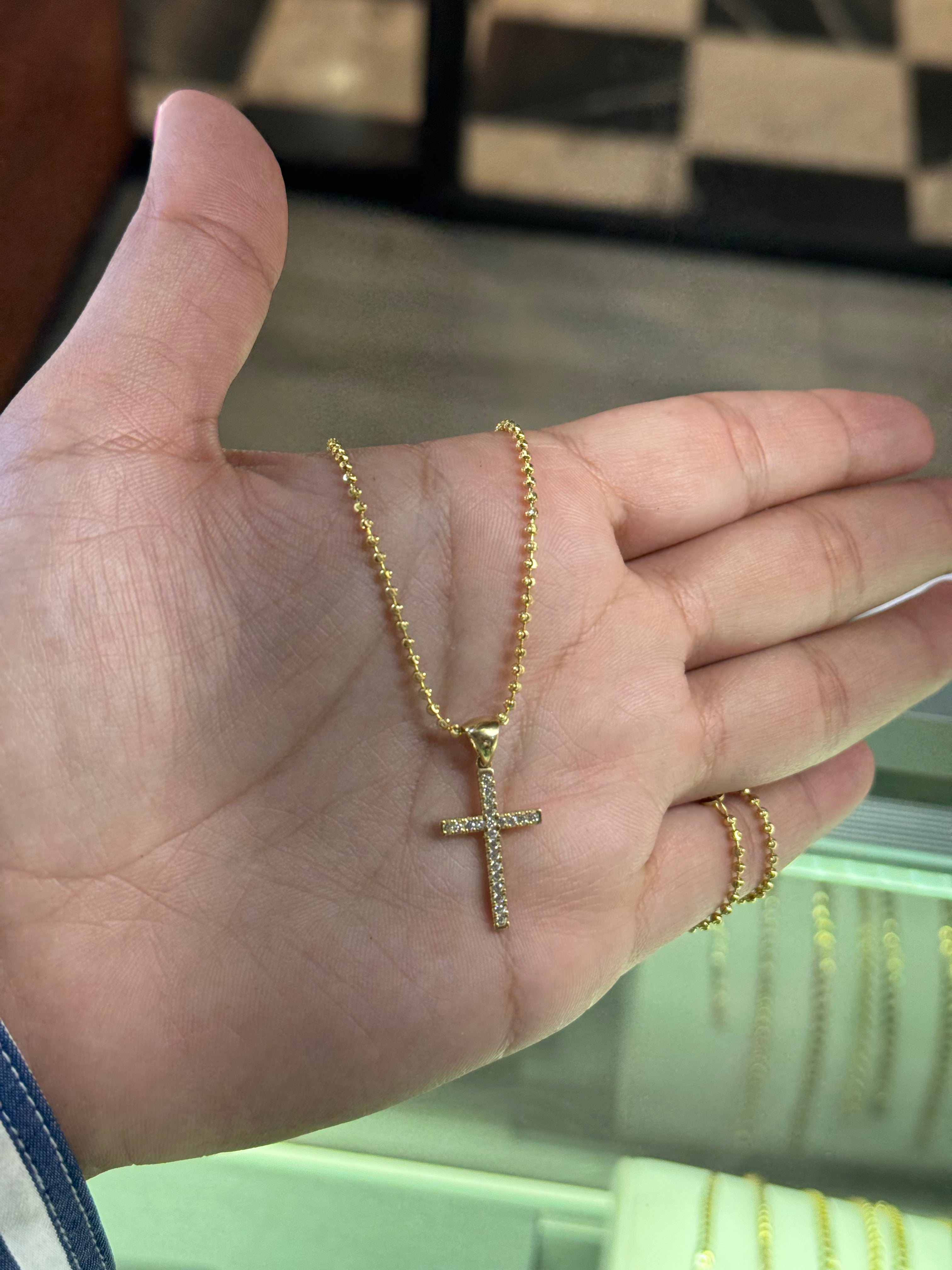 14k Solid Gold Set - 1.8mm Mooncut Chain + Cross Pendant