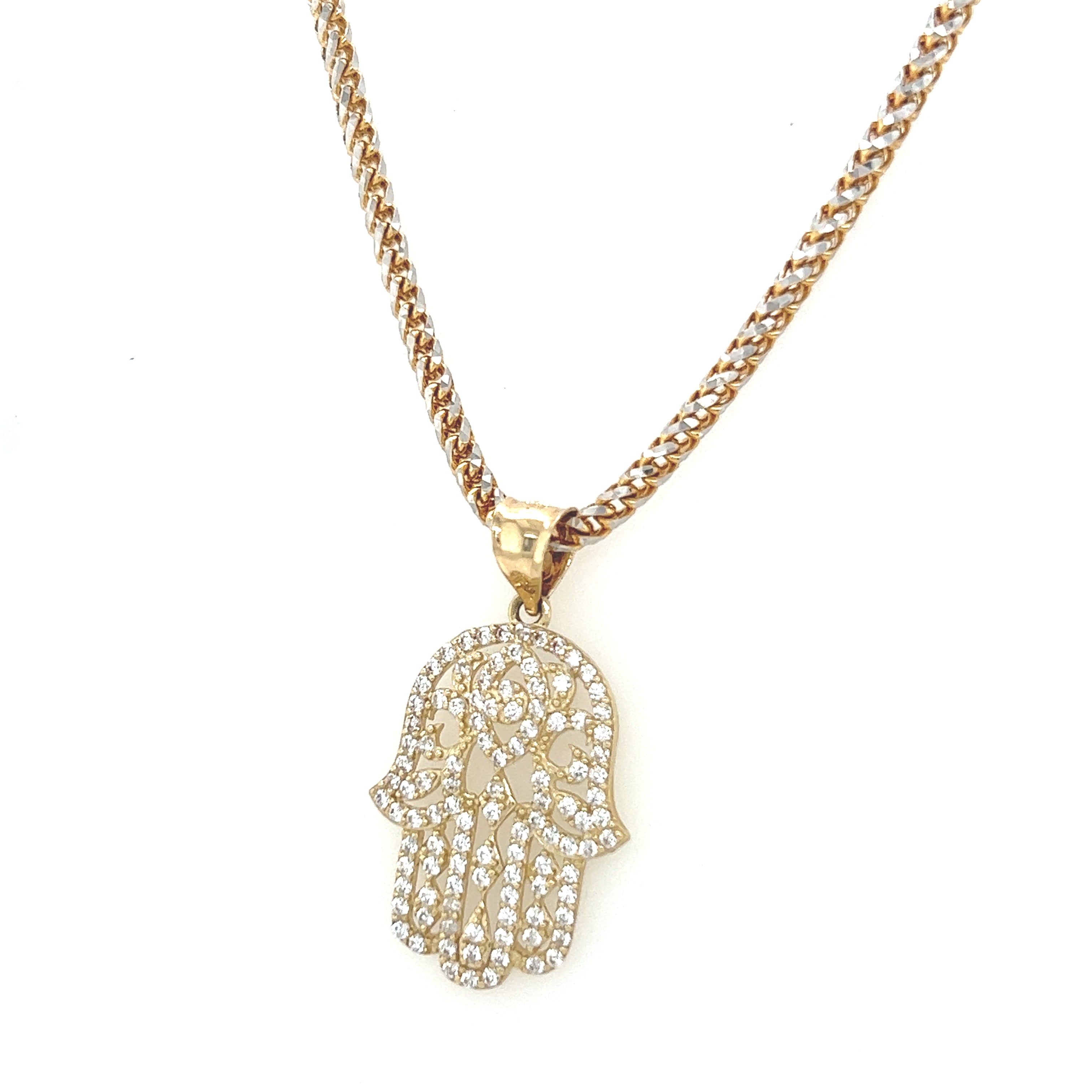 10k Gold Set: 2.5mm solid Franco ice + Pendant