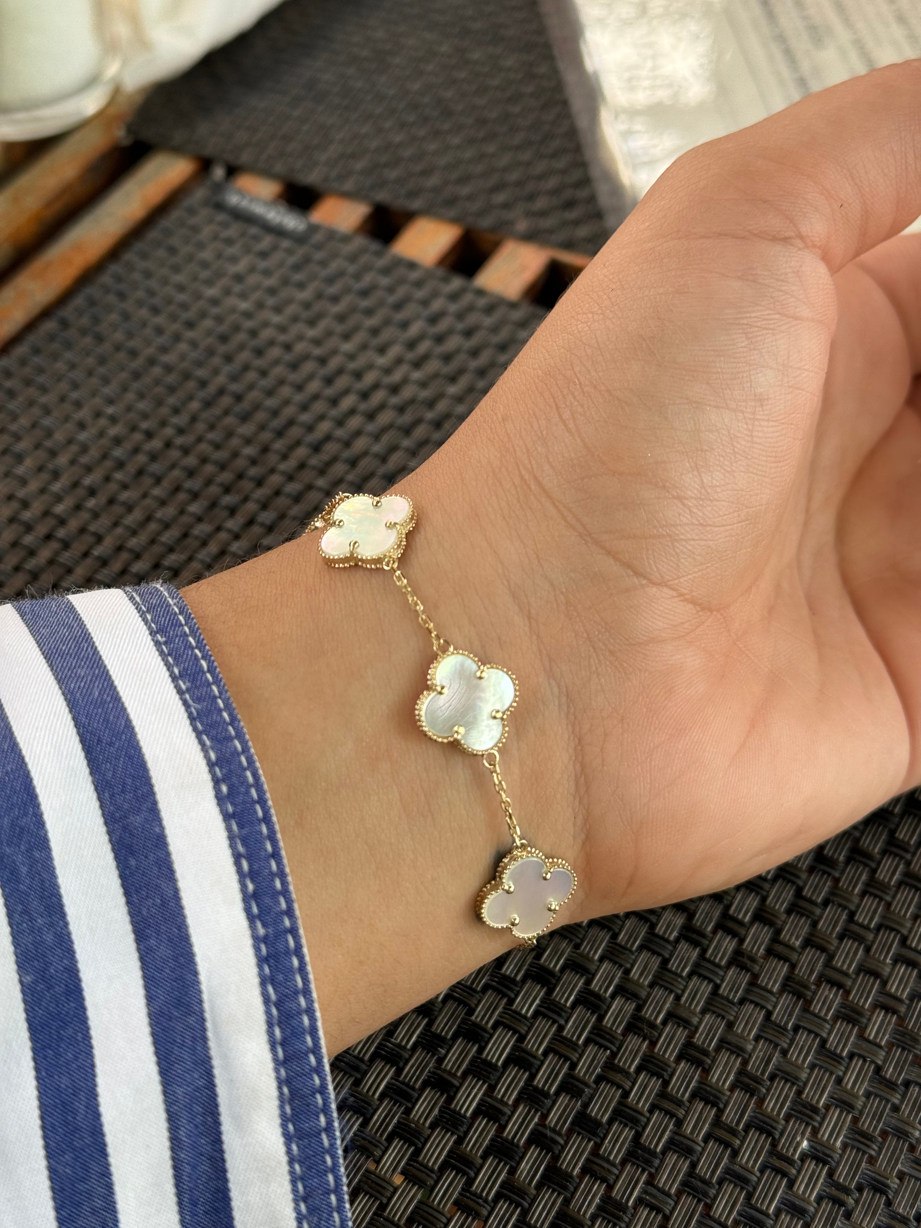 14k Gold - Mother of Pearl Clover Bracelet