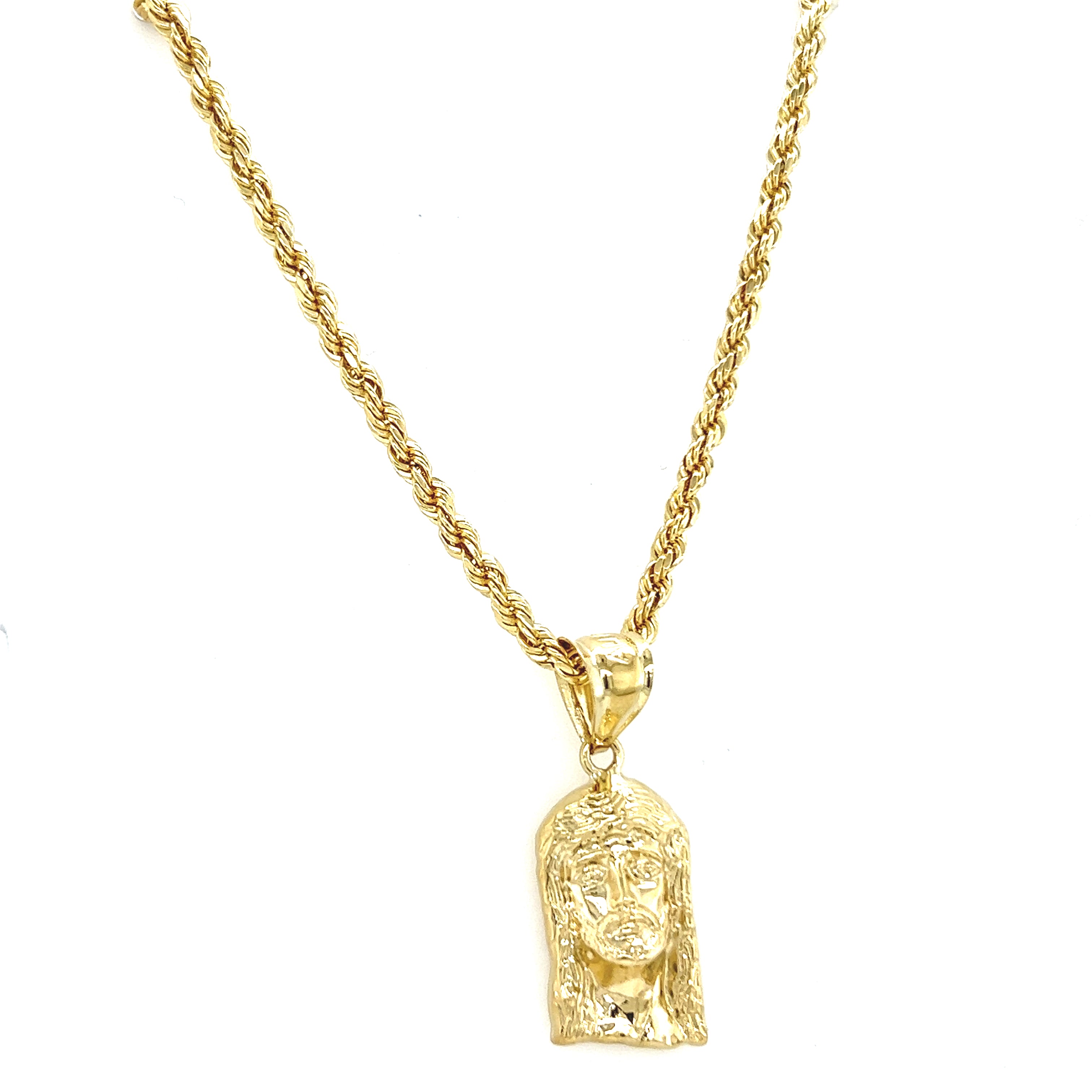 10k Gold - Jesus Face (+ 3mm ROPE CHAIN)