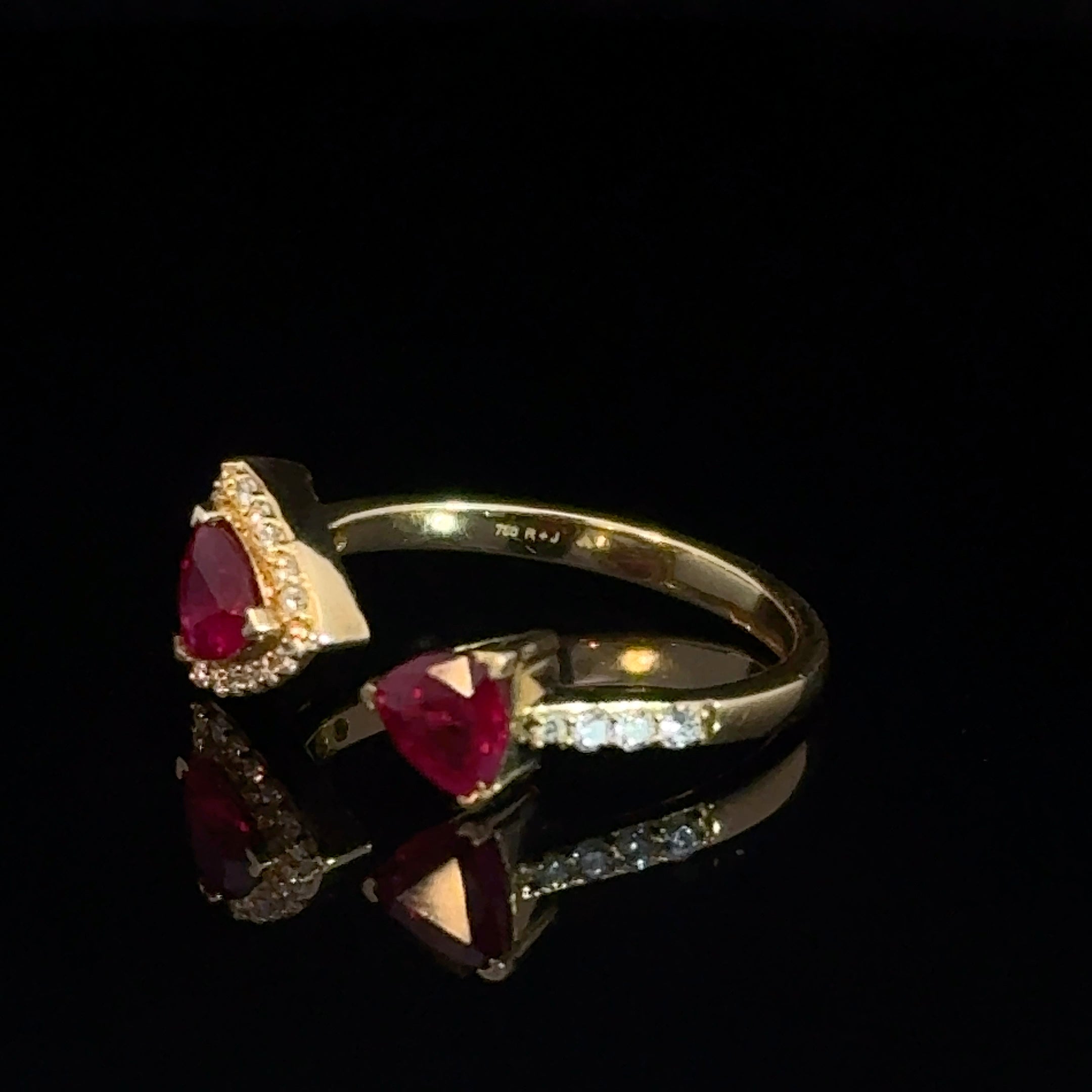 18K Gold Two Pear-Cut Natural Ruby & Diamond Halo Ring | Luxury Gemstone Ring