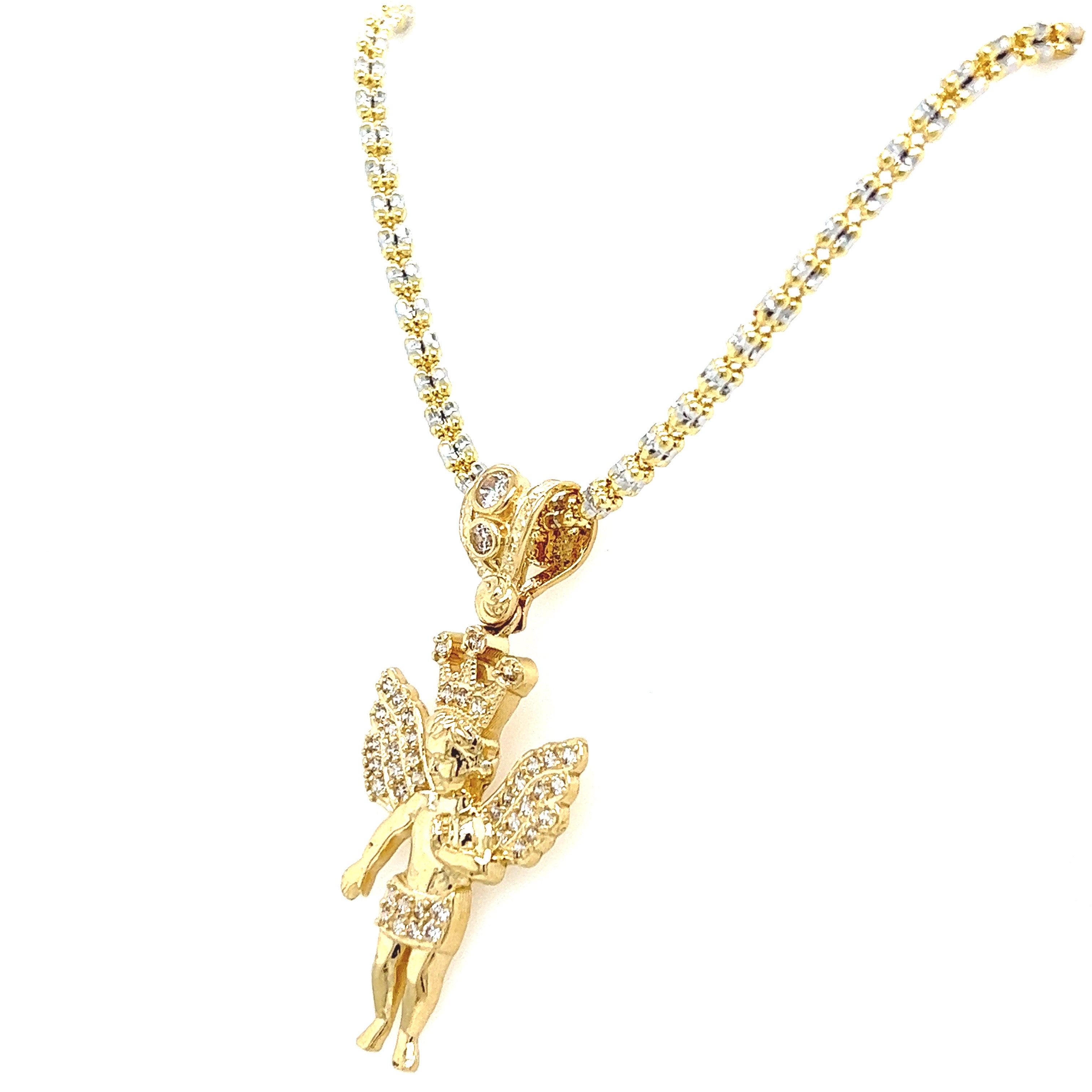 14k Gold Set : 2.5mm Fancy + Angel