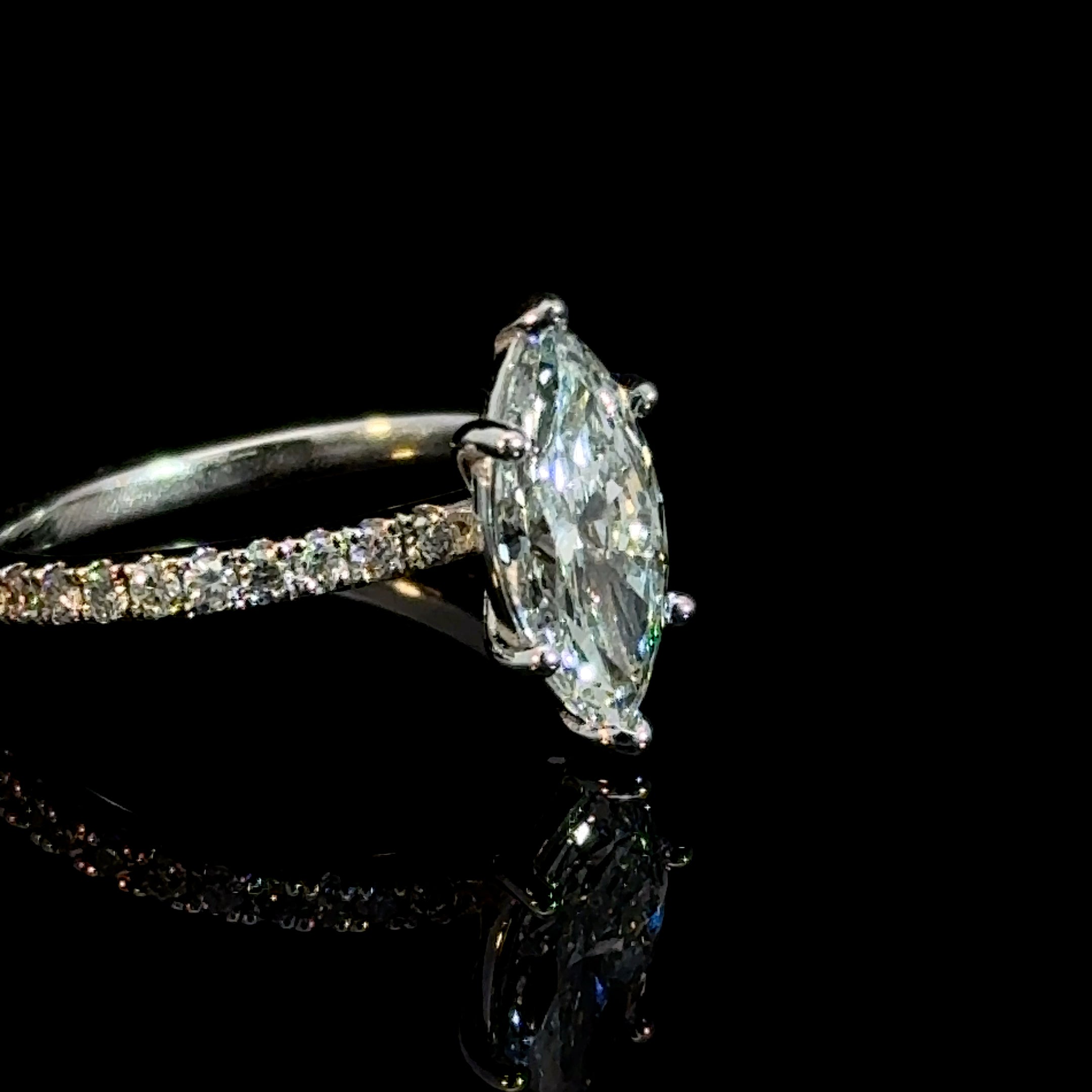 14K White Gold Marquise Lab Grown Diamond Engagement Ring 1.52 CT E VS2 IGI Certified